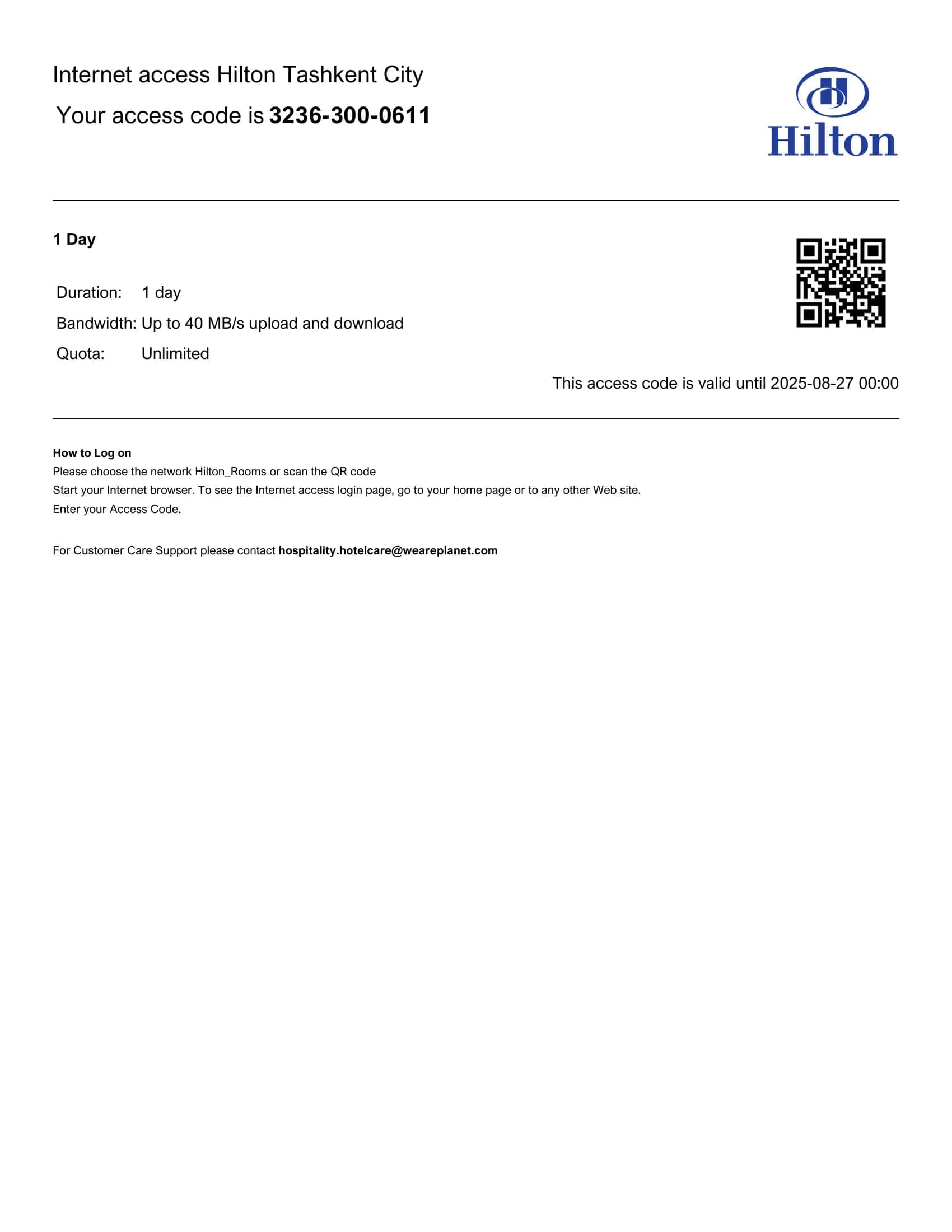 Internet Access at Hilton Tashkent City 1
