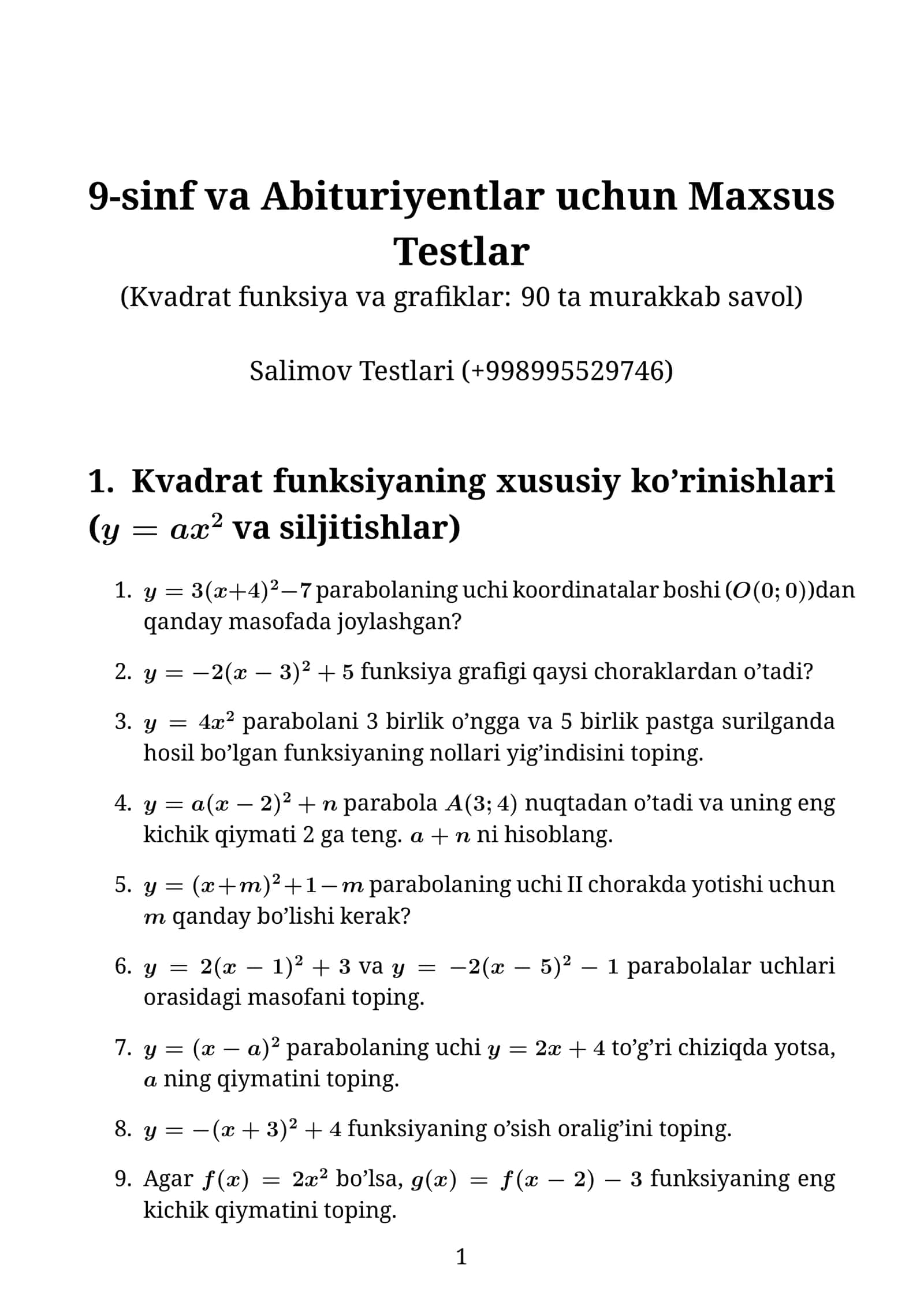 Matematika testlar 1