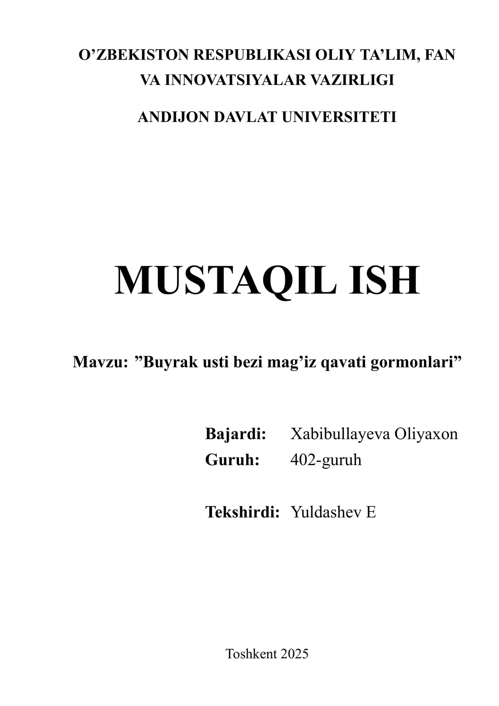 Buyrak usti bezi mag’iz qavati gormonlari 1