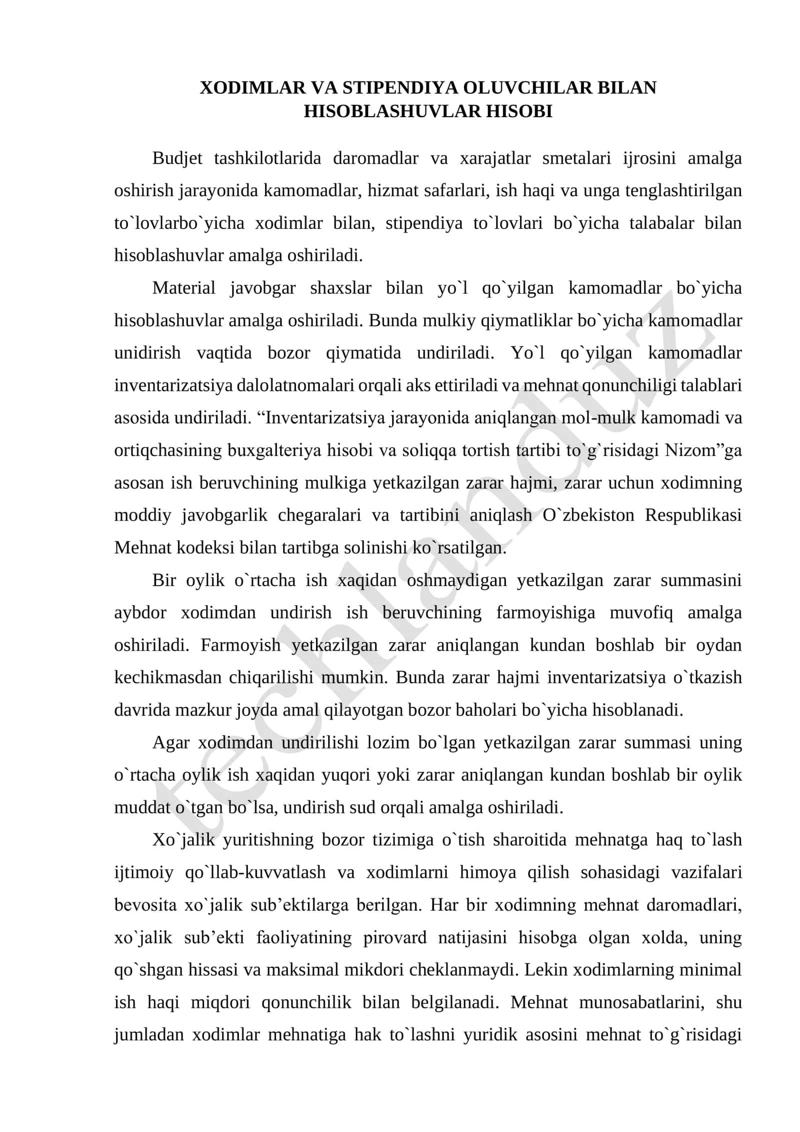 Xodimlar va stipendiya oluvchilar bilan hisoblashuvlar hisobi 1