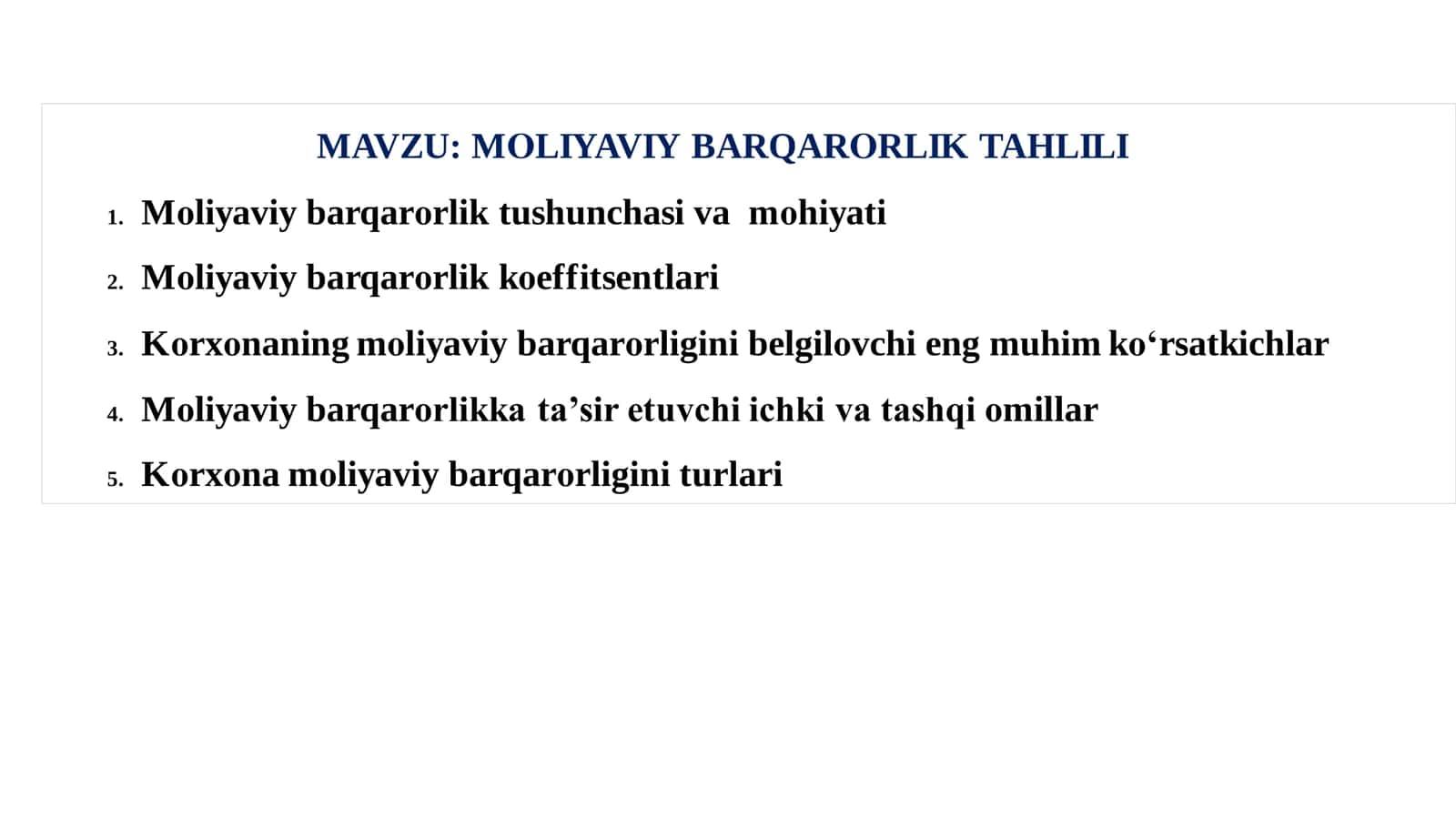 MОLIYAVIY BARQARОRLIK TAHLILI 1