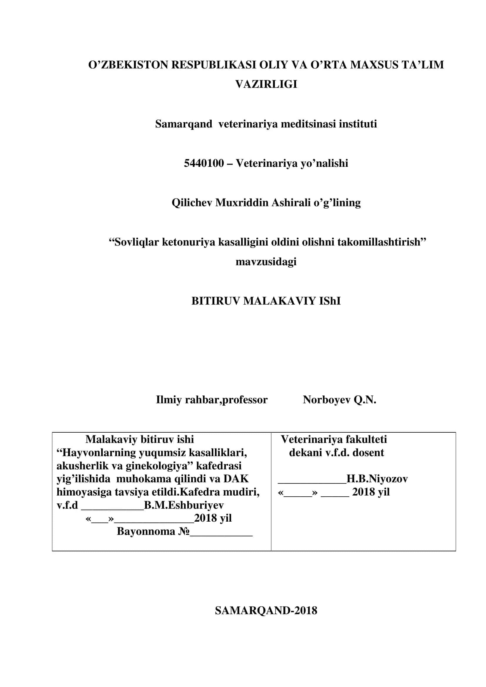 Sovliqlar ketonuriya kasalligini oldini olishni takomillashtirish 1