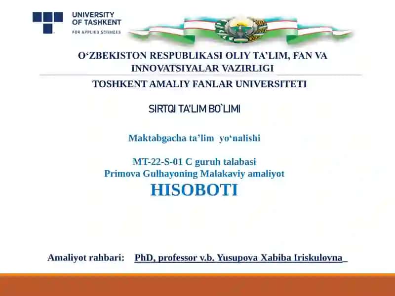 Primova Gulhayoning Malakaviy amaliyot 1