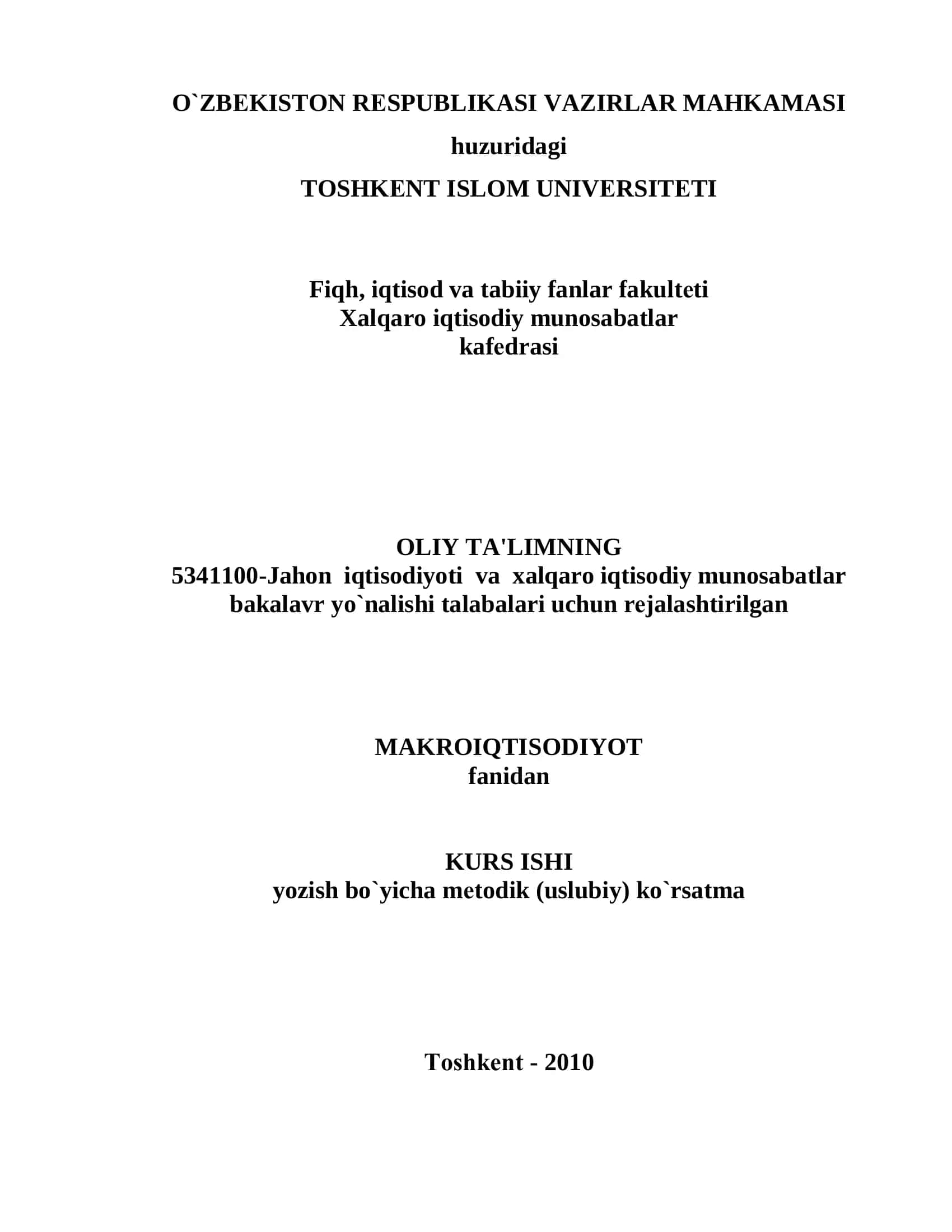 Kurs ishi "Makroiqtisodiyot" 1