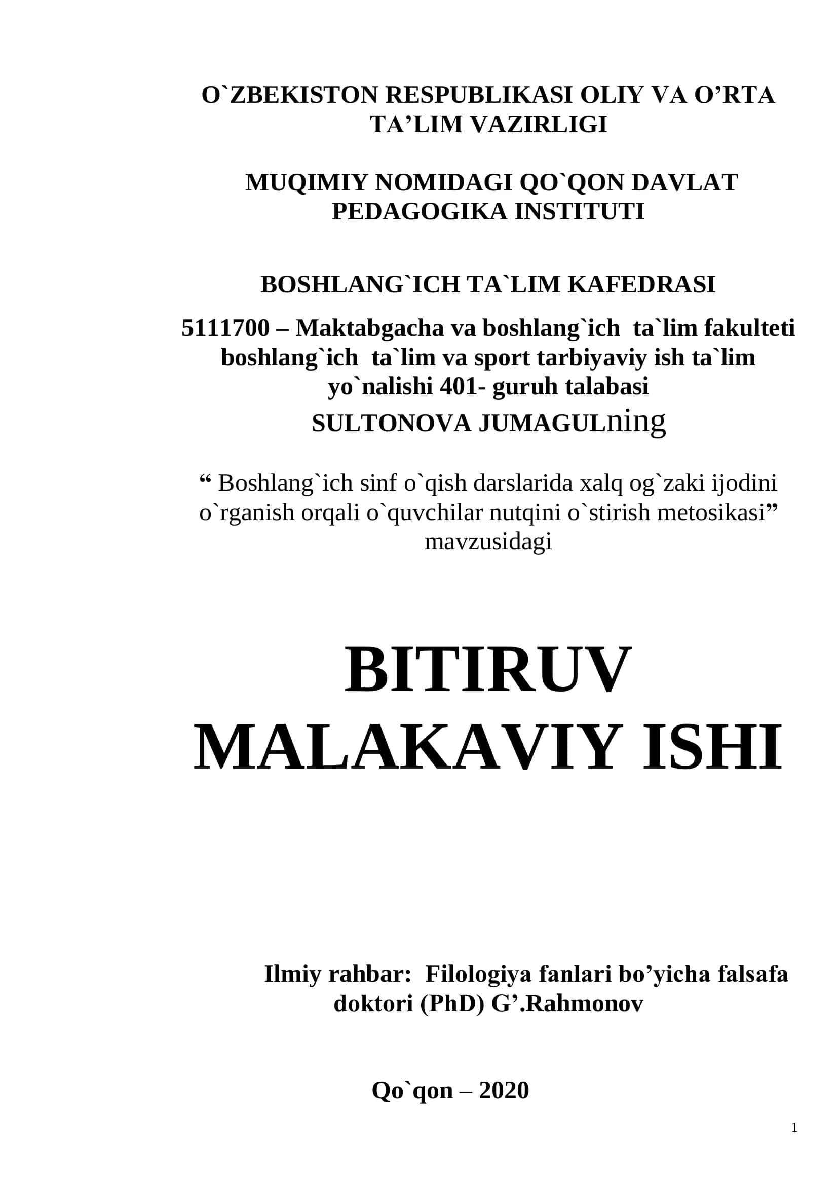 Xalq og`zaki ijodi va uning ta`limiy-tarbiyaviy ahamiyati 1