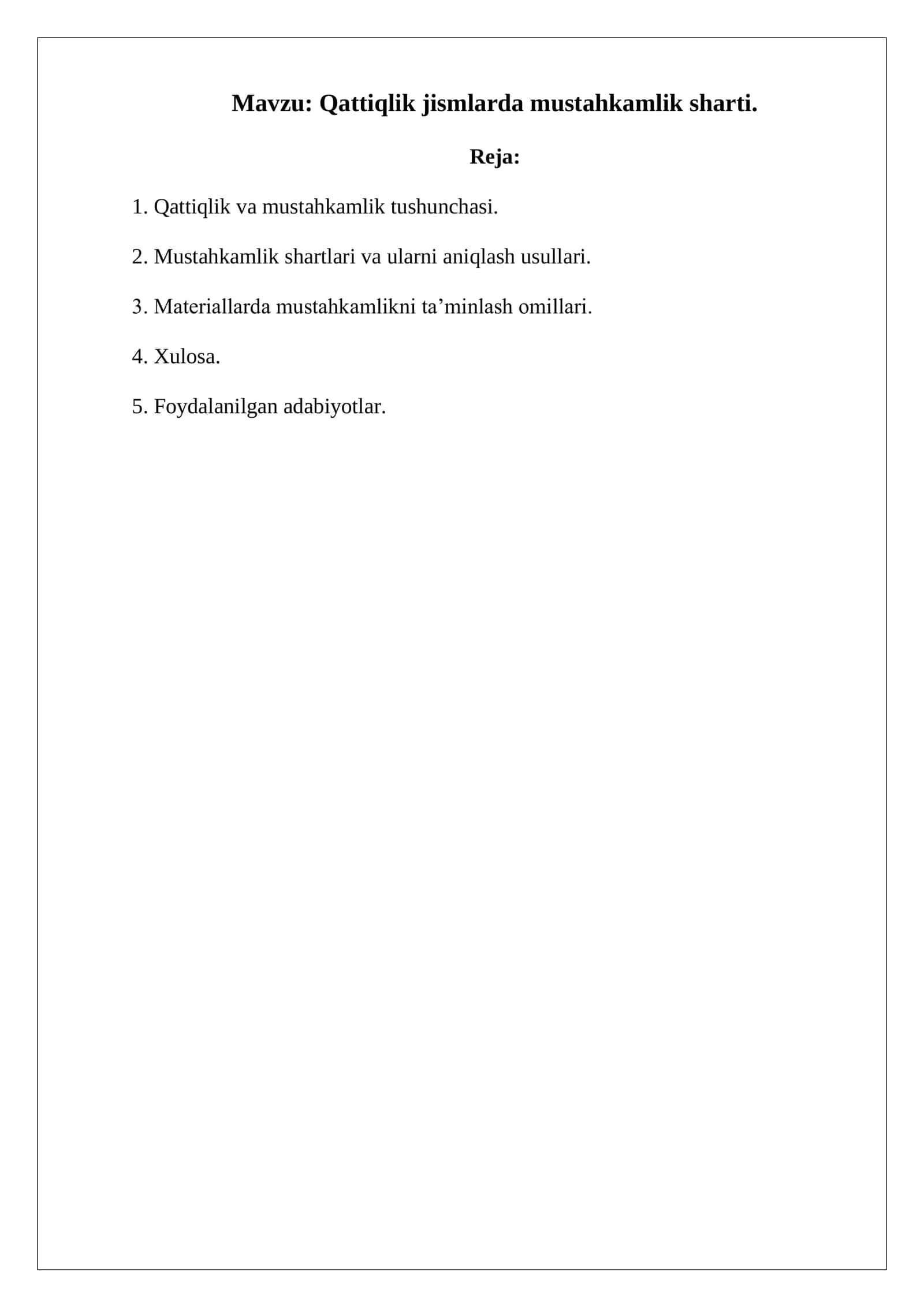 Qattiqlik jismlarda mustahkamlik sharti 1