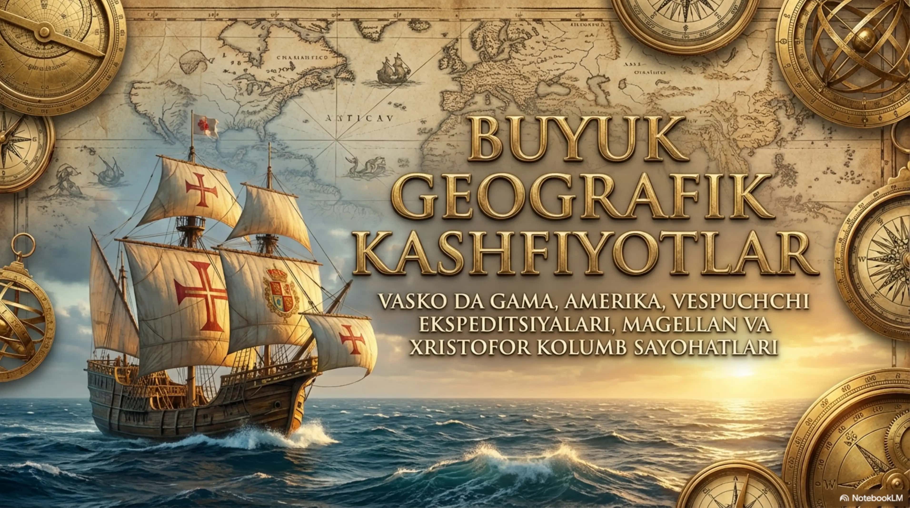 Mavzu: Buyuk geografik kashfiyotlar: Vasko da Gama, Amerika, Vespuchchi ekspeditsiyalari, Magellan va Xristofor Kolumb sayohatlari 1