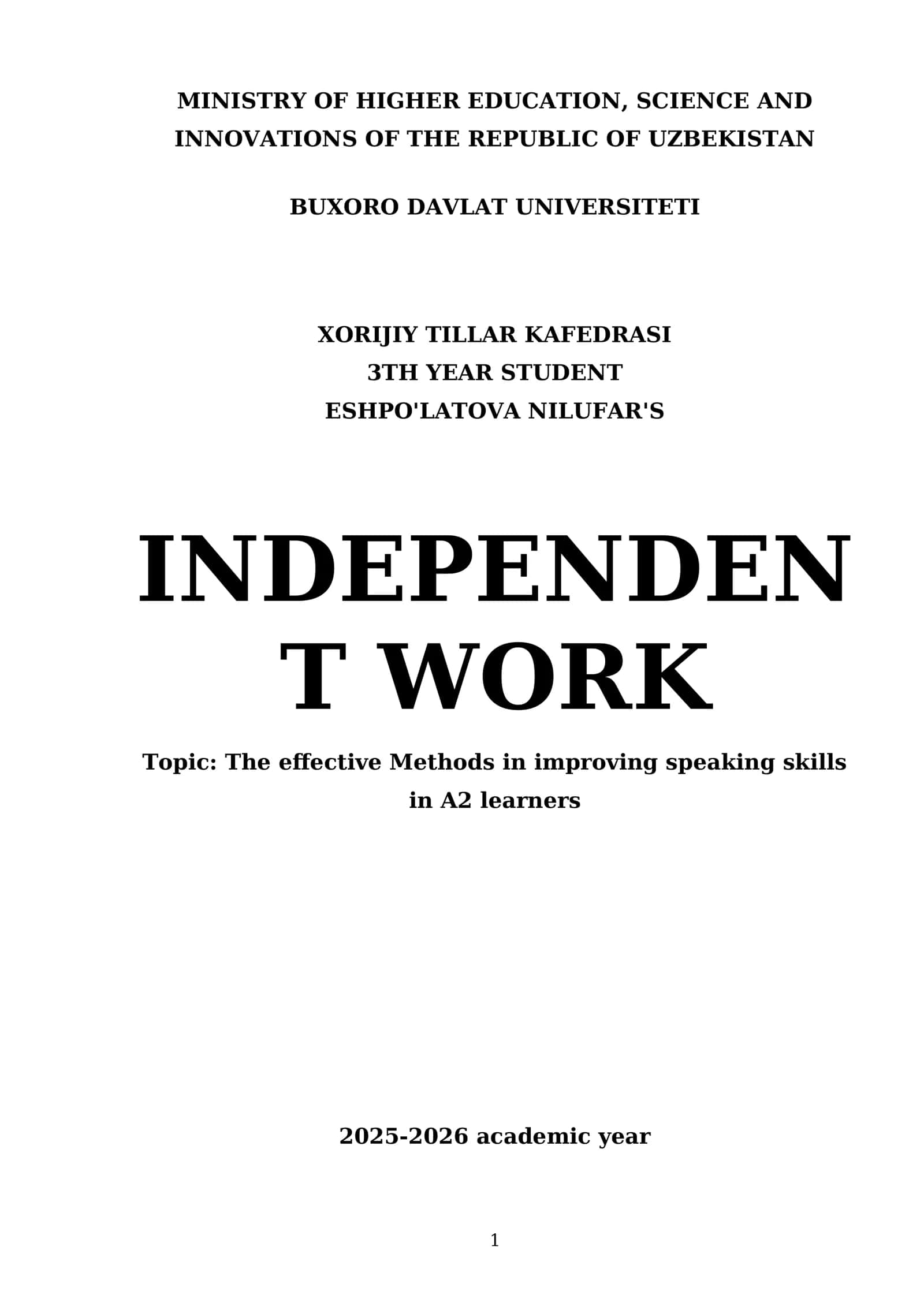 The effective Methods in improving speaking skills in A2 learners 1