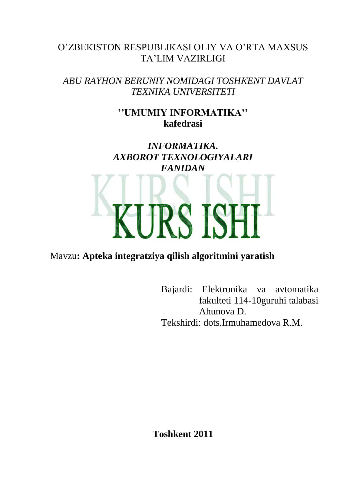 Apteka integratziya qilish algoritmini yaratish 1