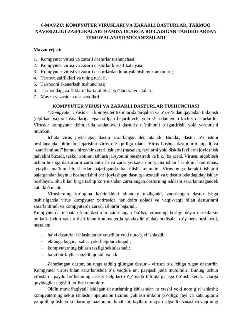 KOMPYUTER VIRUSLARI VA ZARARLI DASTURLAR, TARMOQ 1
