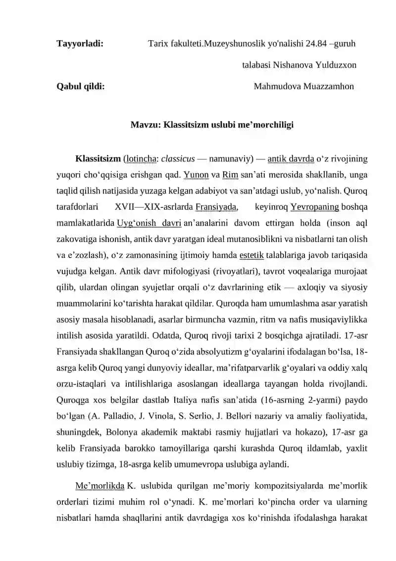 Klassitsizm uslubi me’morchiligi