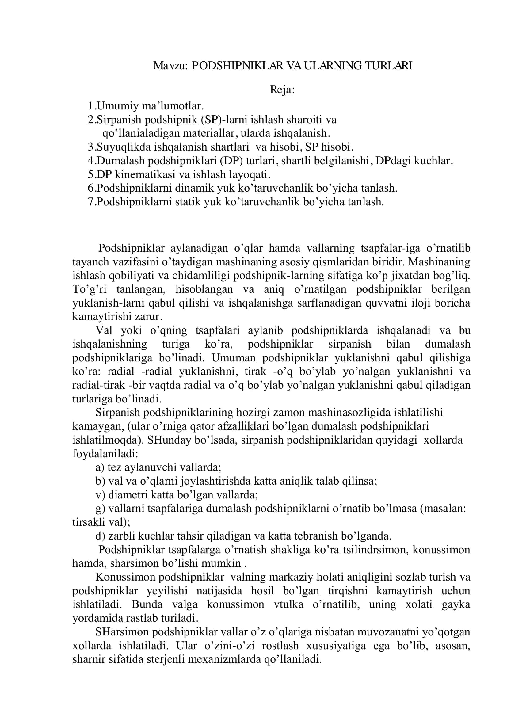 PODSHIPNIKLAR VA ULARNING TURLARI 1