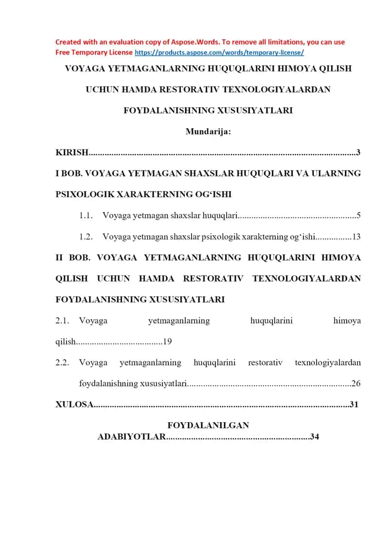 Voyaga yetmaganlarning huquqlarini himoya qilish uchun hamda restorativ texnologiyalardan foydalanishning xususiyatlari 1