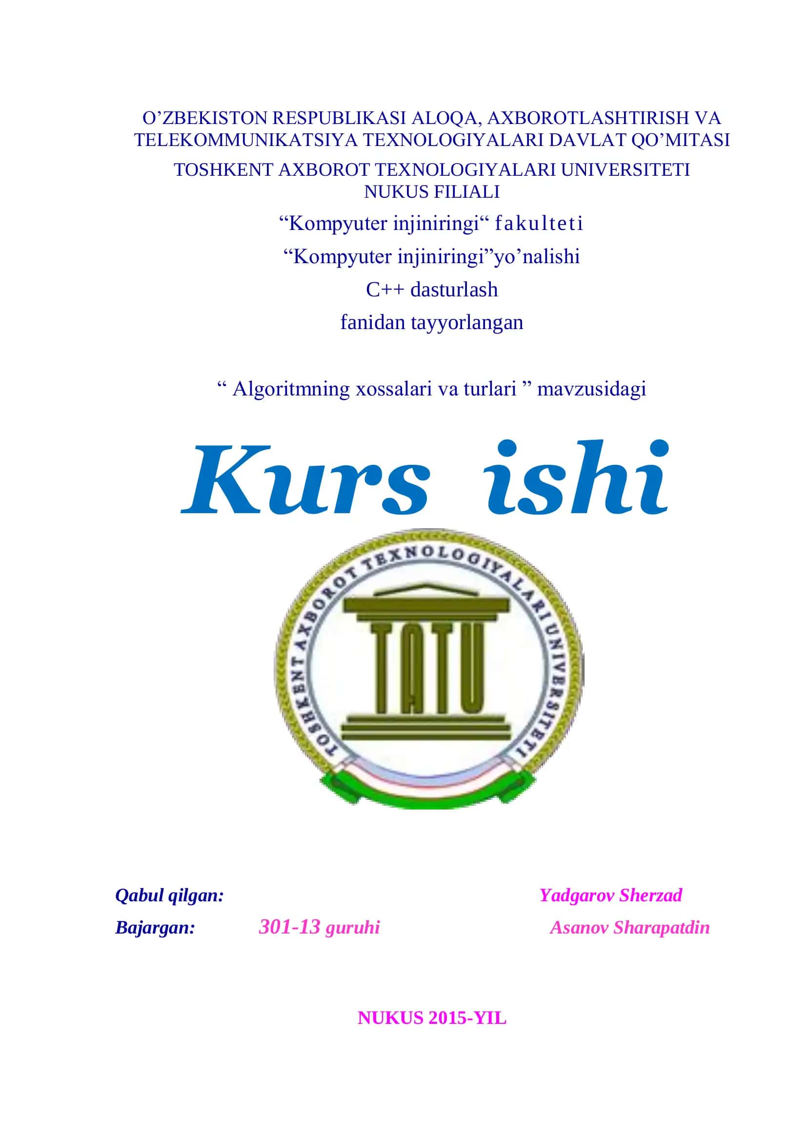 Algoritmning xossalari va turlari 1