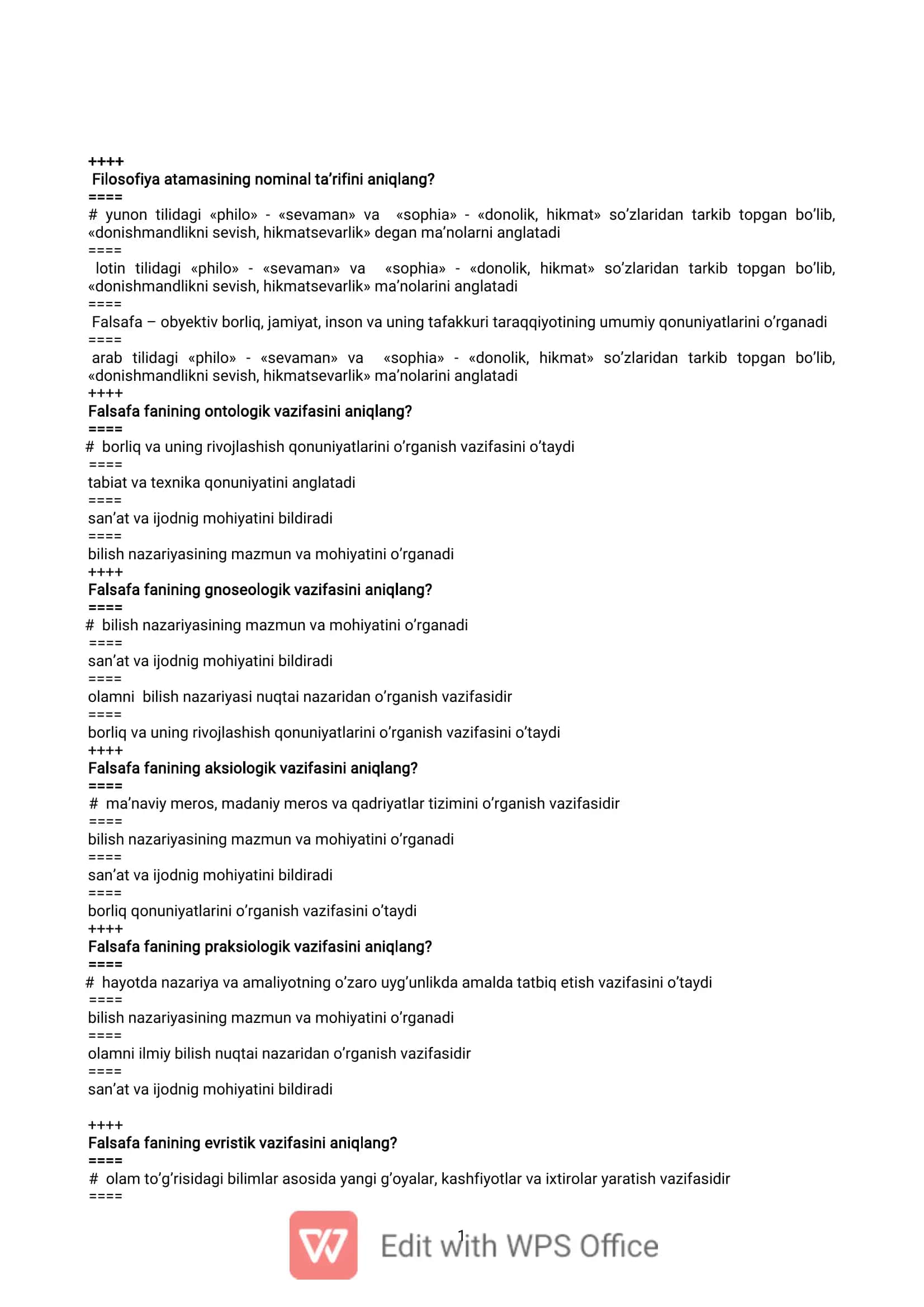 Filosofiya atamasining nominal ta’rifini aniqlang 1