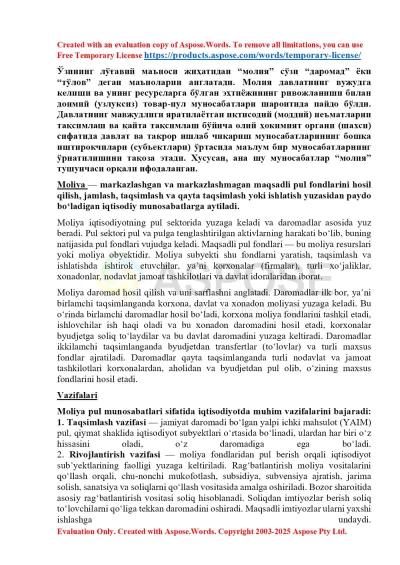 Moliya tushunchasi, vazifalari va turlari 1