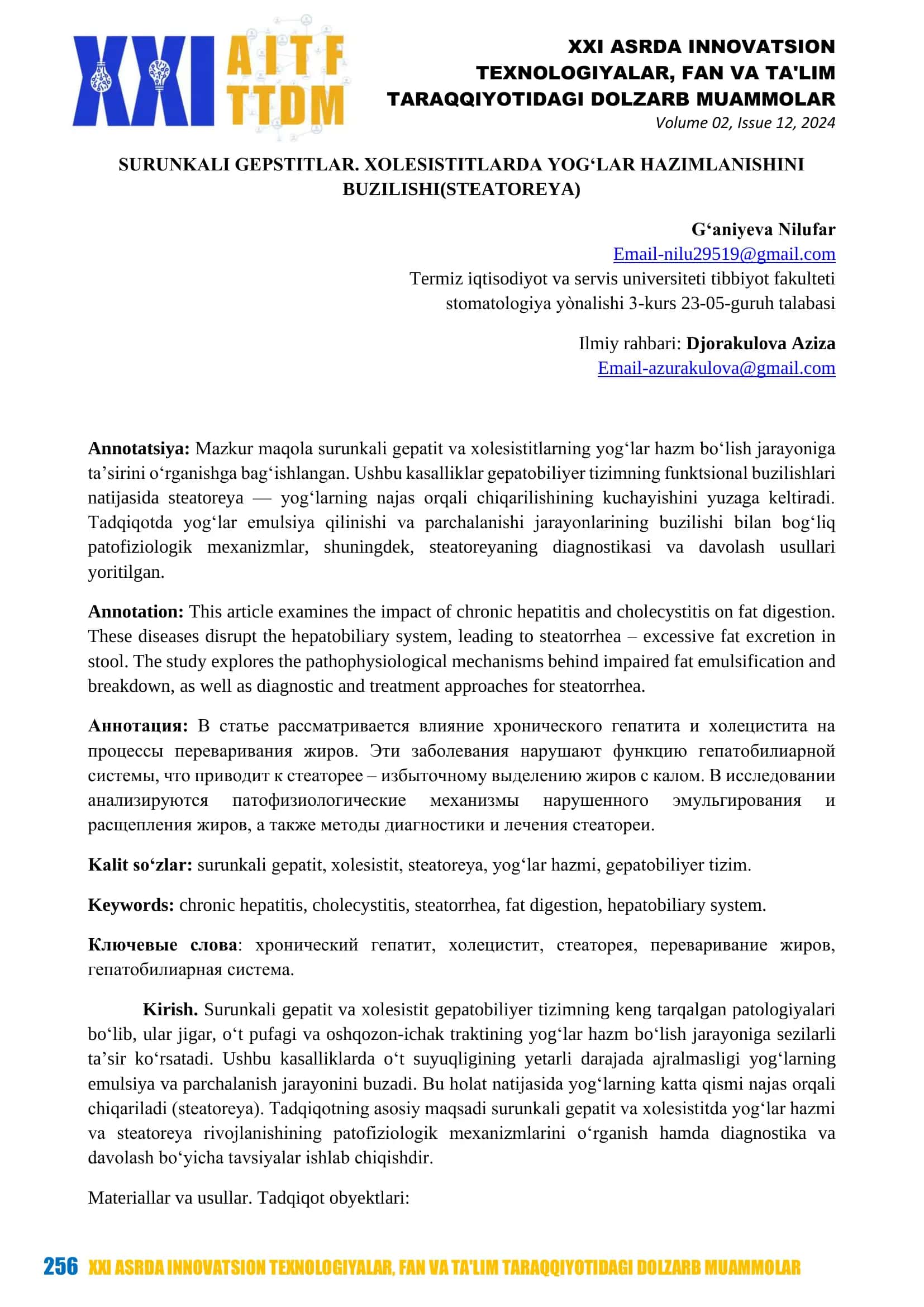 SURUNKALI GEPSTITLAR. XOLESISTITLARDA YOGʻLAR HAZIMLANISHINI BUZILISHI(STEATOREYA) 1