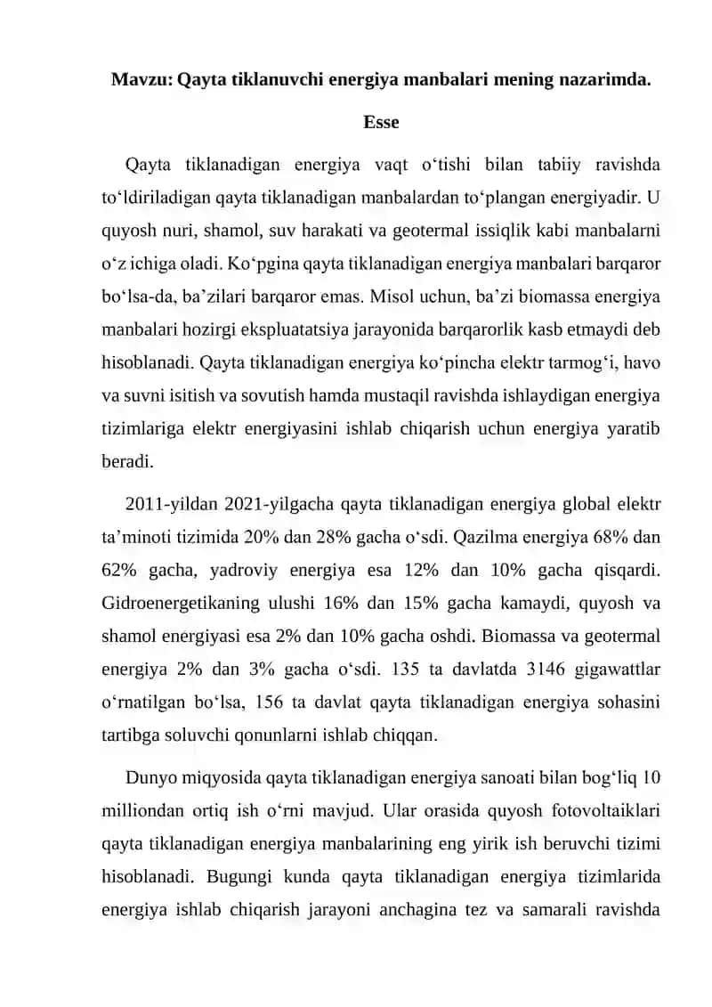 Qayta tiklanuvchi energiya manbalari