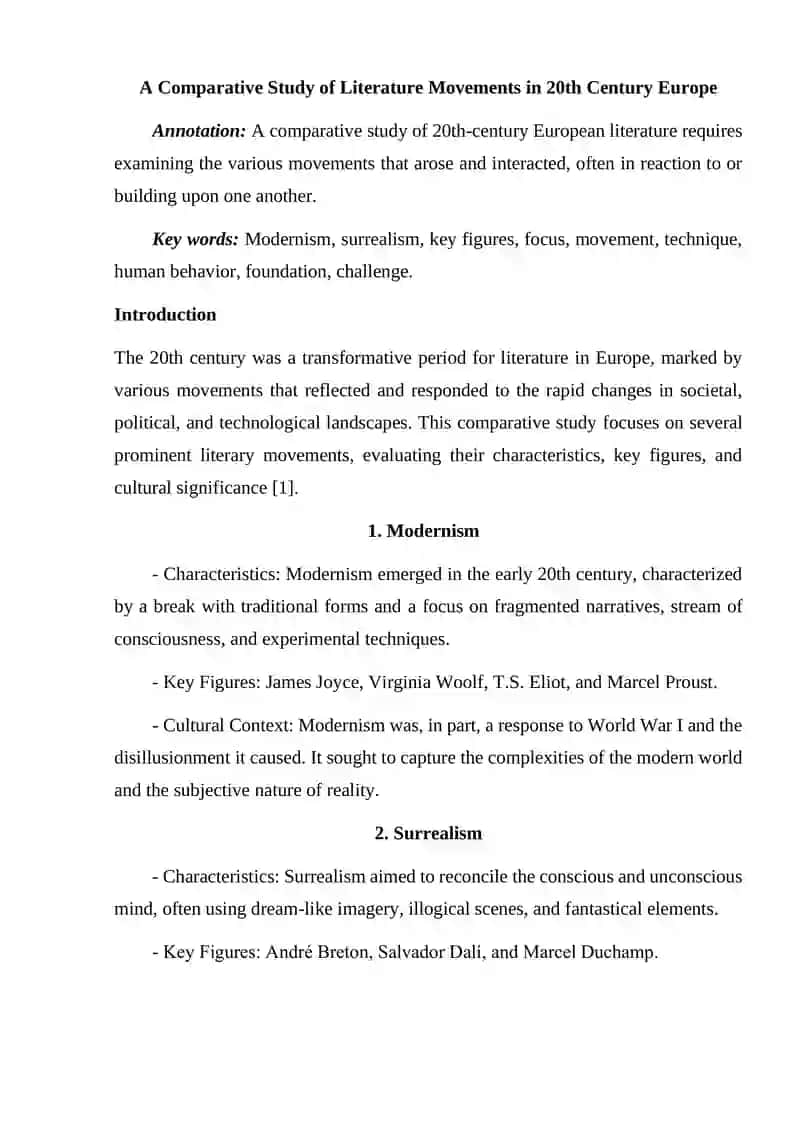 A Comparative Study of Literature Movements in 20th Century Europe