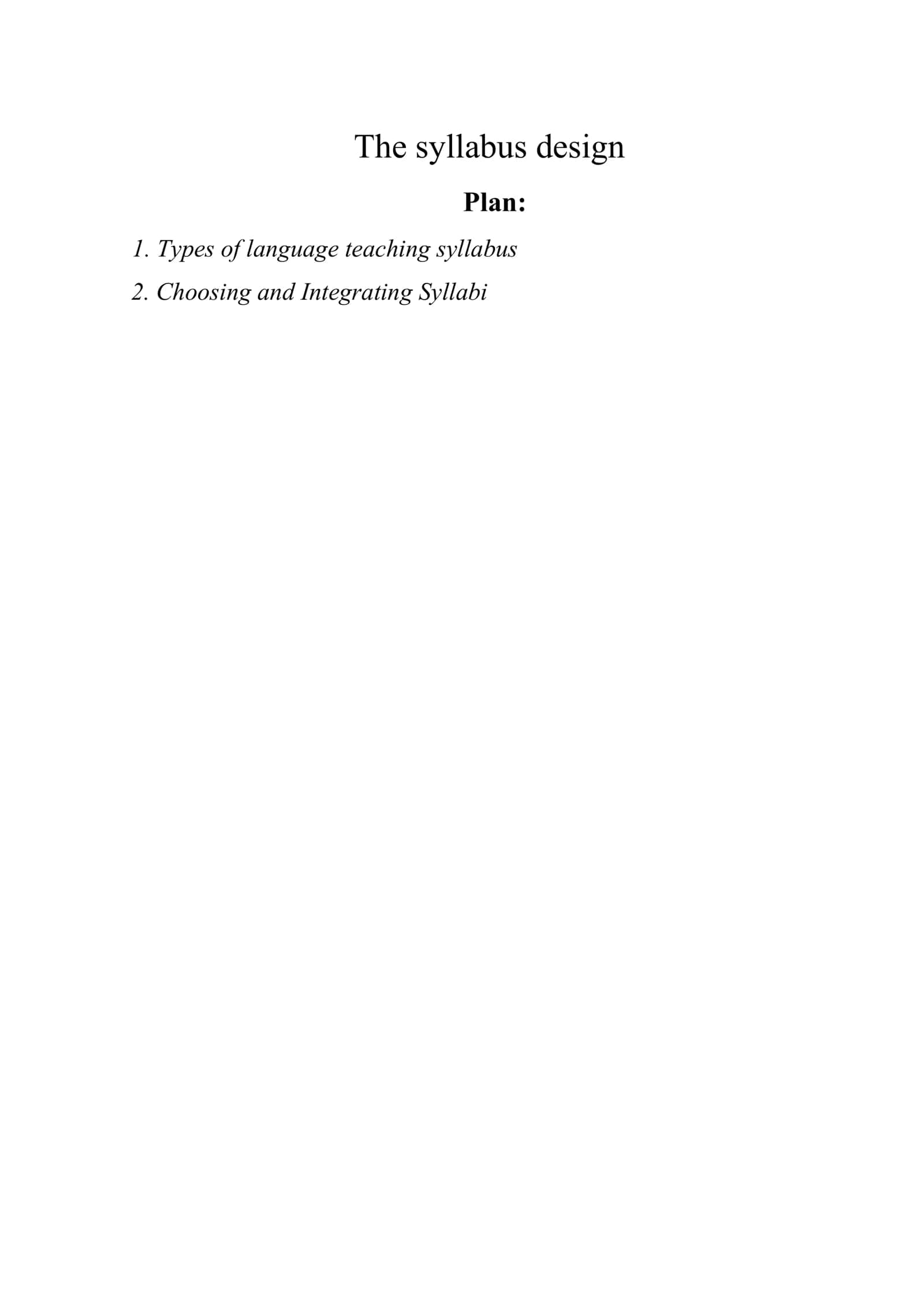 Syllabus Design for English Language Teaching 1