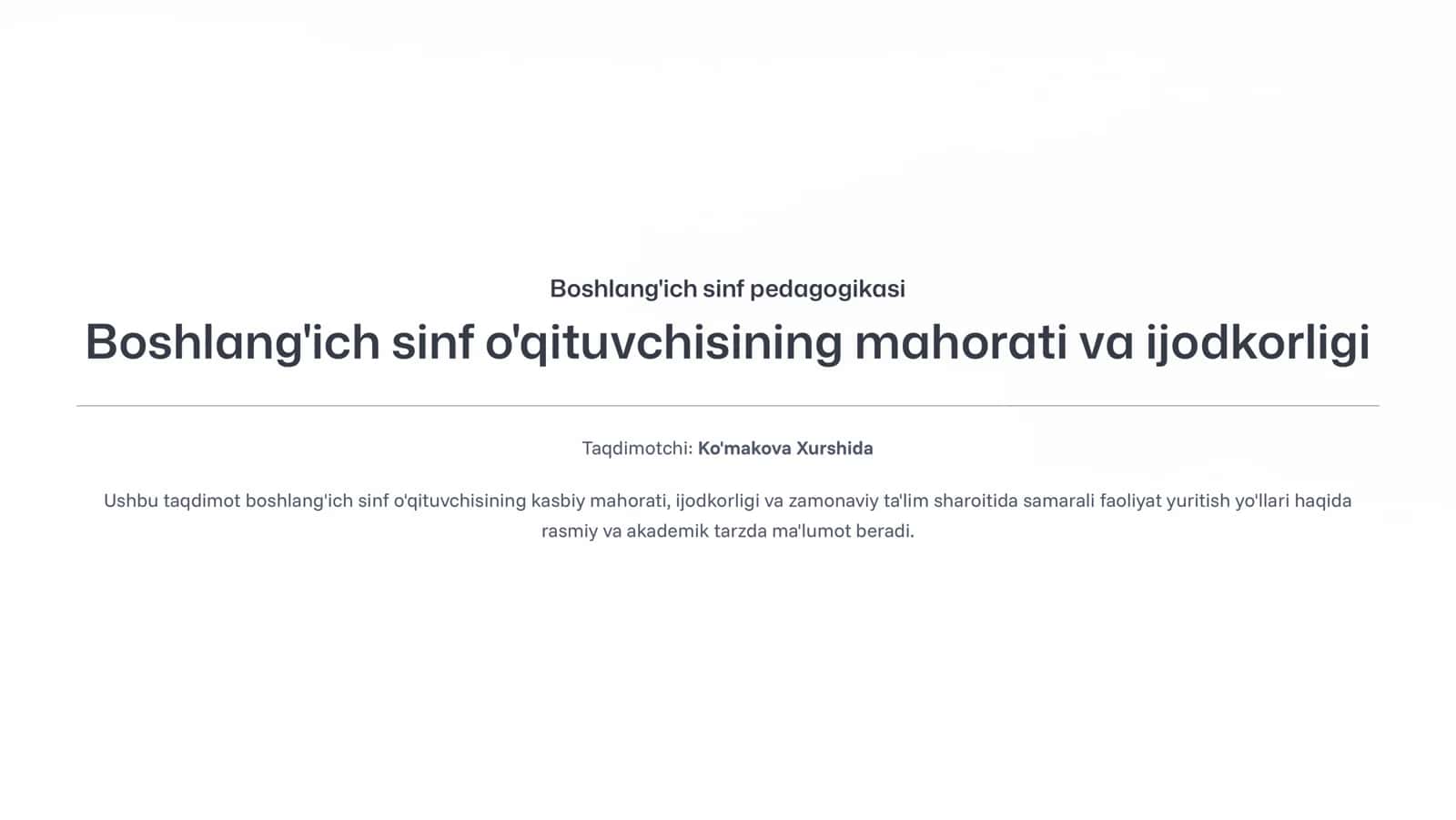 Boshlang'ich sinf pedagogikasi 1