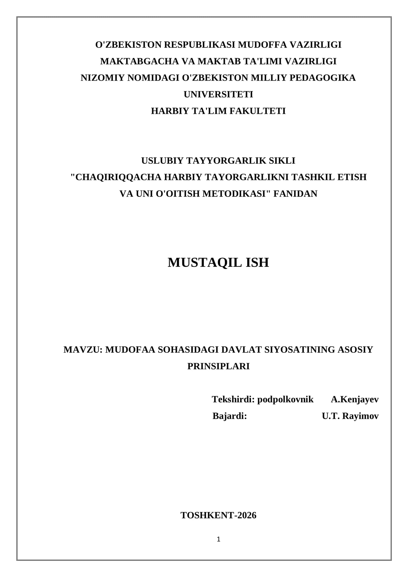 MUDOFAA SOHASIDAGI DAVLAT SIYOSATINING ASOSIY PRINSIPLARI 1
