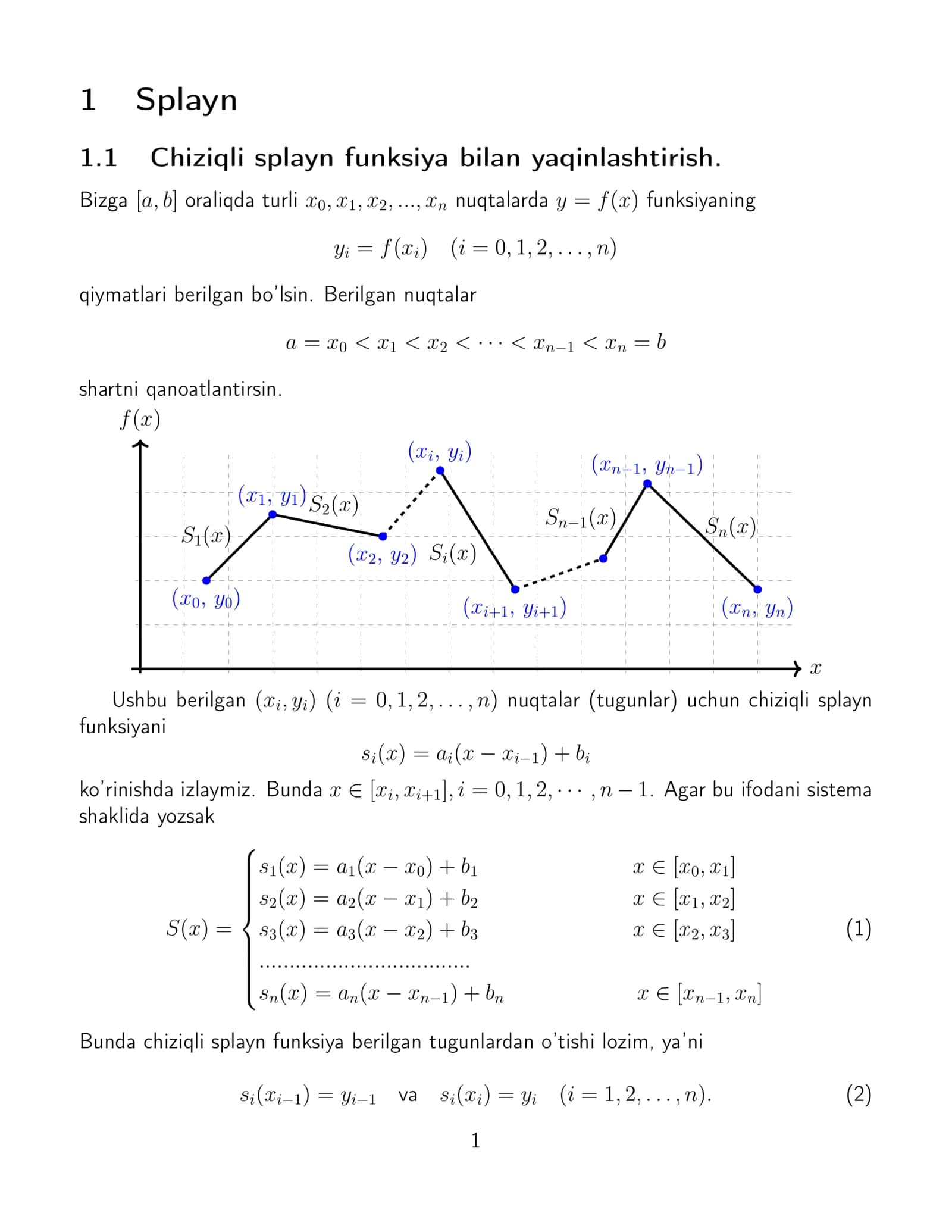 Splayn funktsiyalar metodi 1