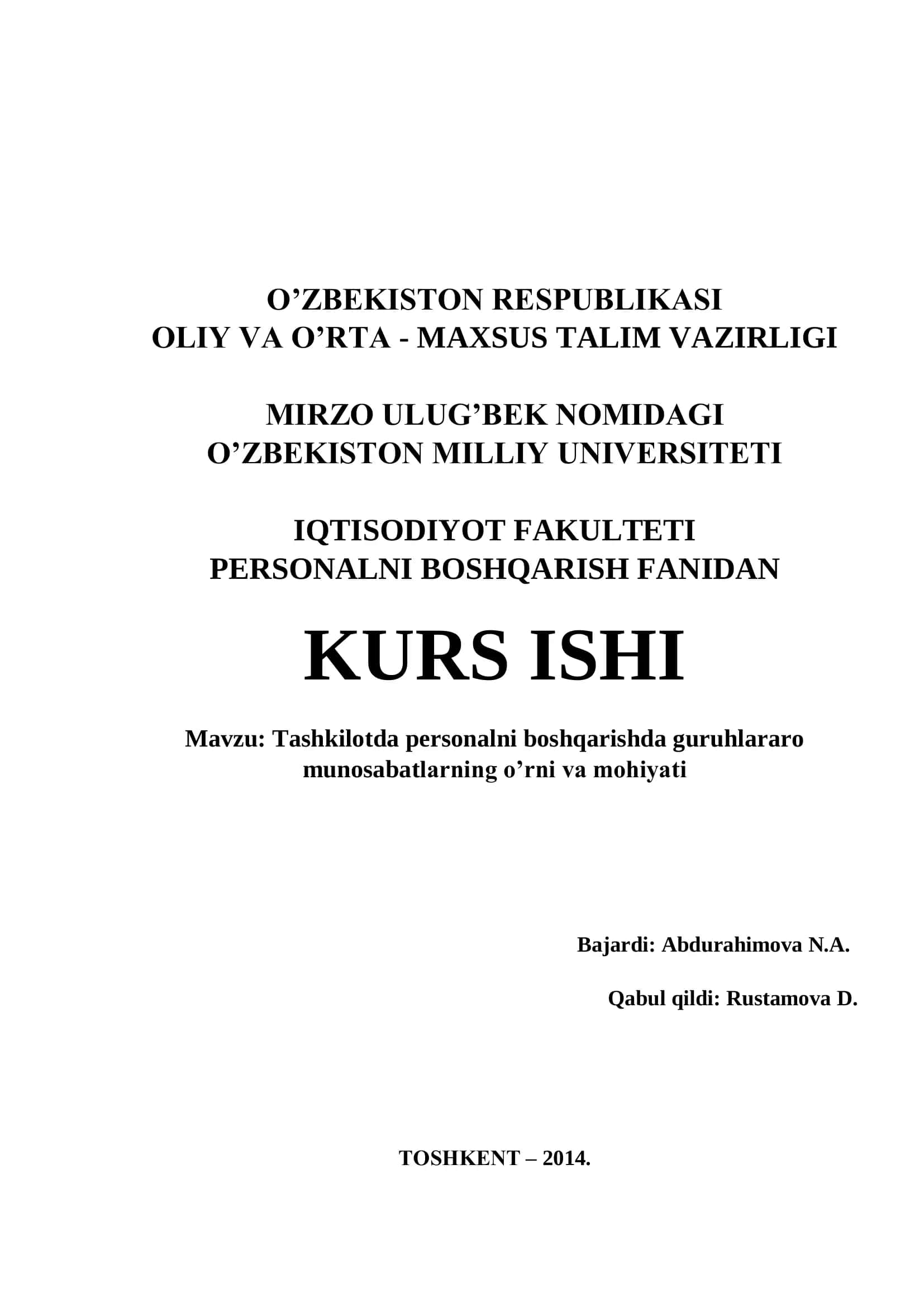 Tashkilotda personalni boshqarishda guruhlararo munosabatlarning o'rni va mohiyati 1