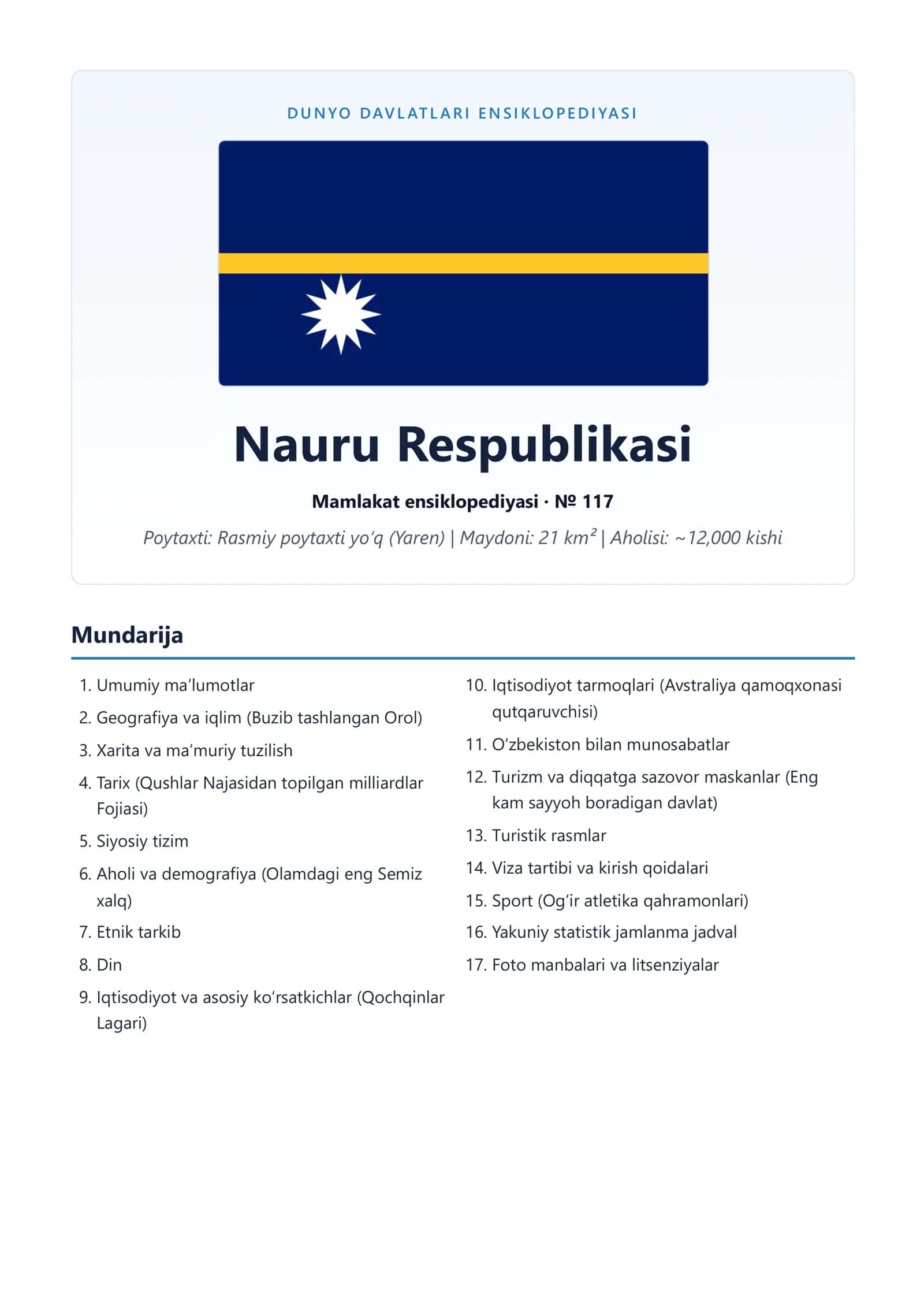Nauru Respublikasi Mamlakat ensiklopediyasi 1