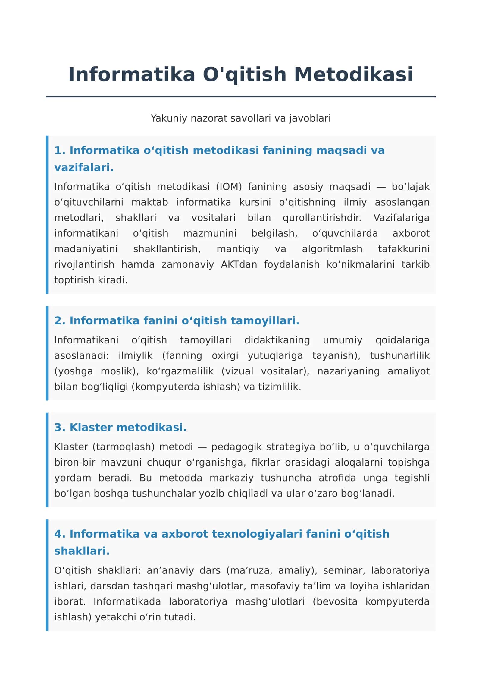 Informatika O'qitish Metodikasi 1