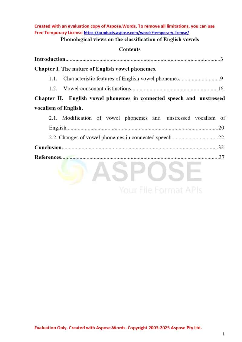 The classification of English vowels 1