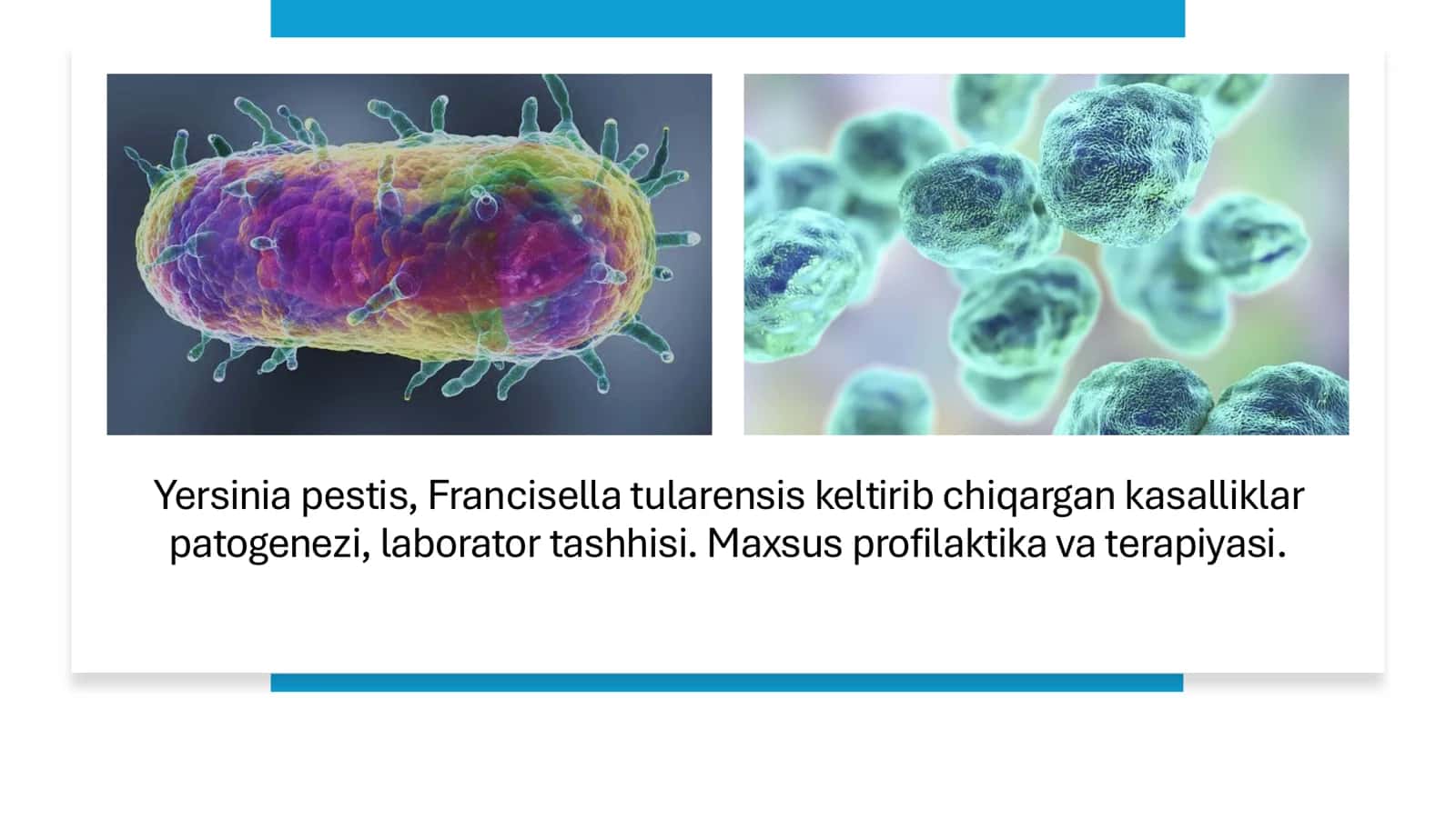 Yersinia pestis, Francisella tularensis keltirib chiqargan kasalliklar patogenezi, laborator tashhisi. Maxsus profilaktika va terapiyasi. 1