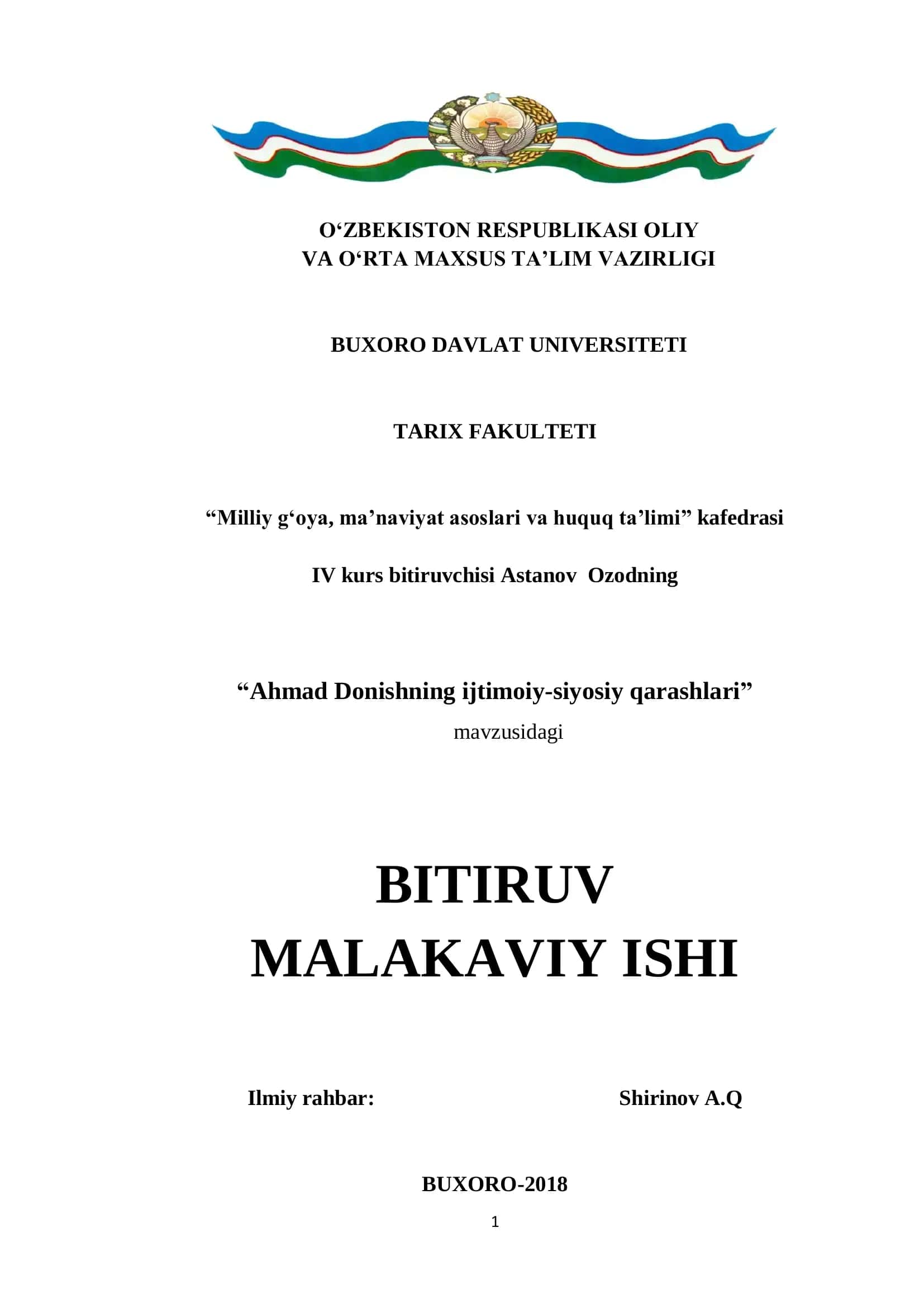 Ahmad Donishning ijtimoiy-siyosiy qarashlari 1