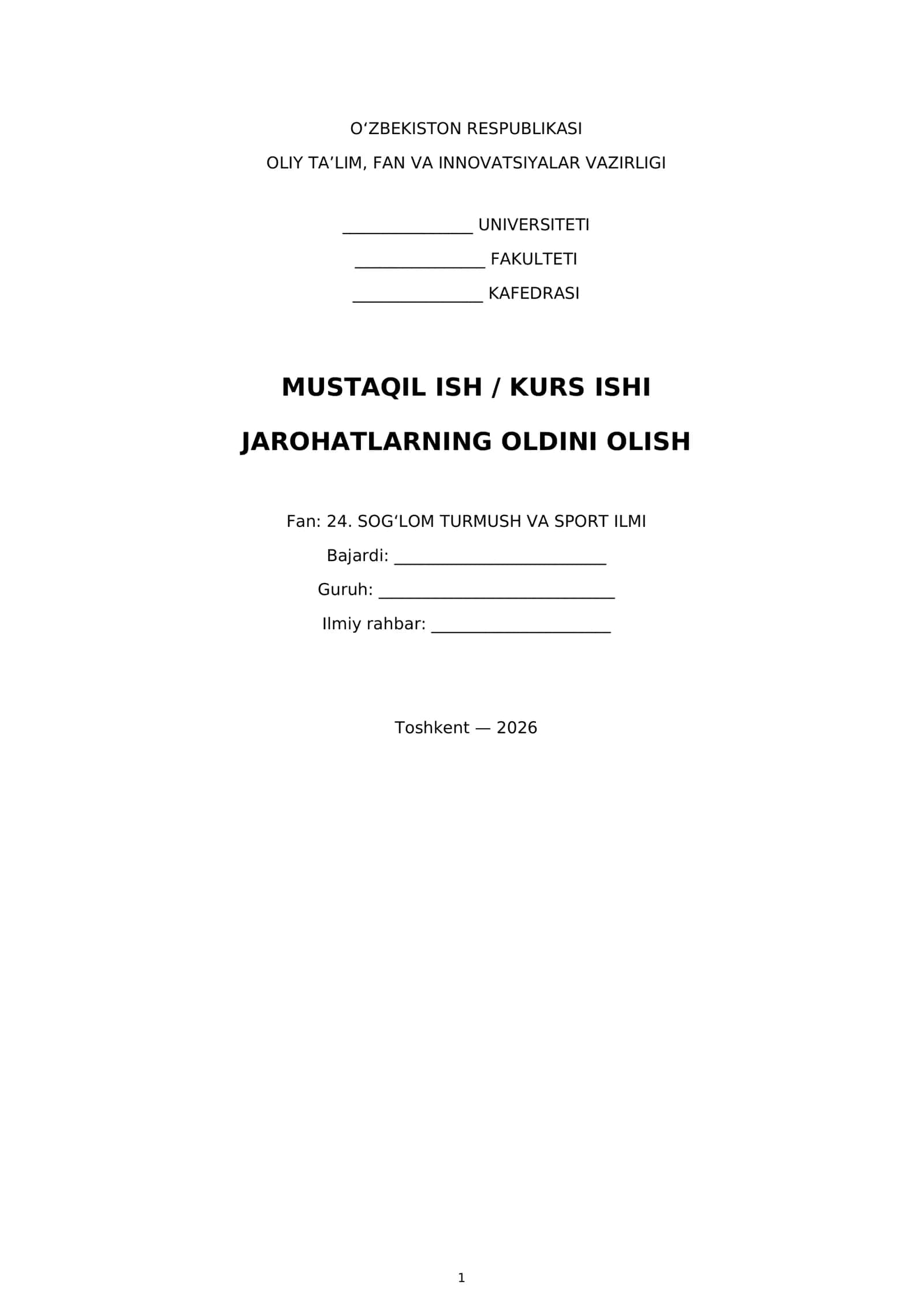 Jarohatlarning oldini olish 1