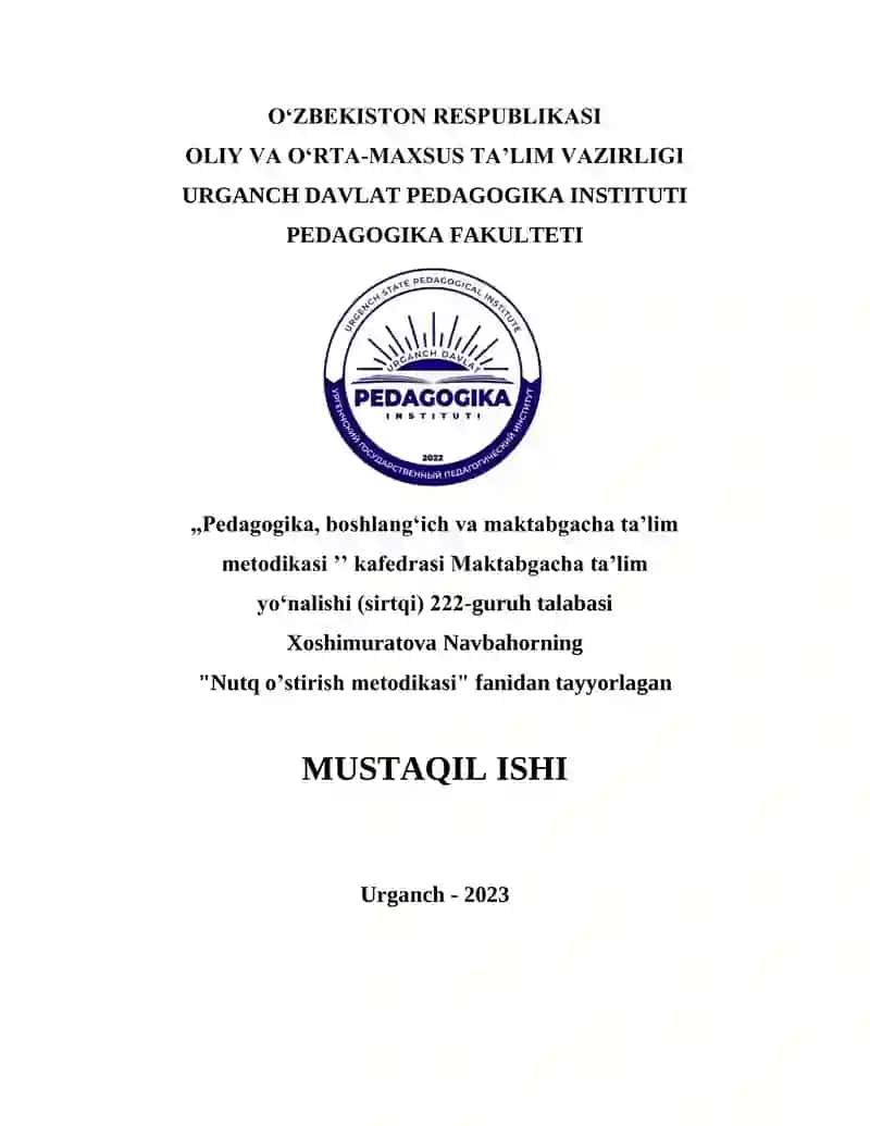 Nutq o’stirish metodikasi 1