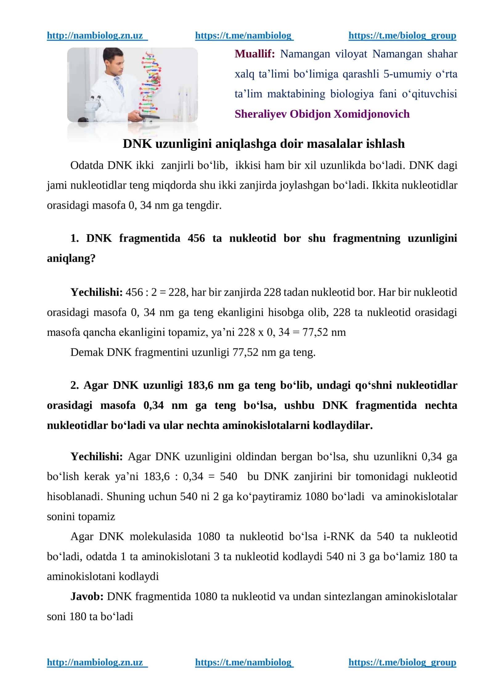 DNK uzunligini aniqlashga doir masalalar ishlash 1