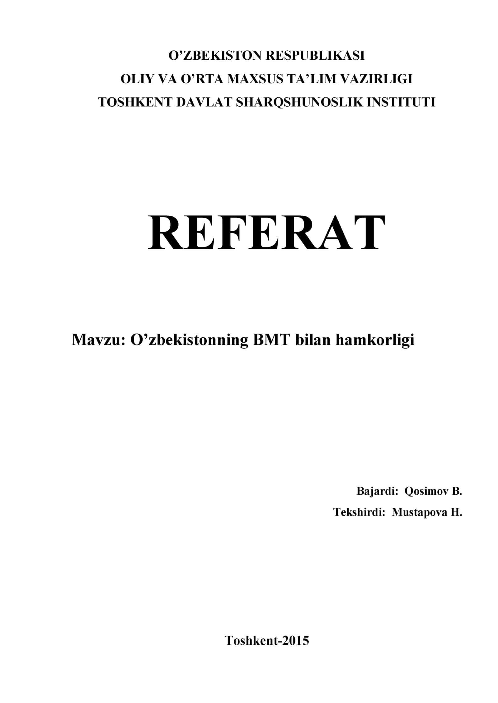 O’zbekistonning BMT bilan hamkorligi 1