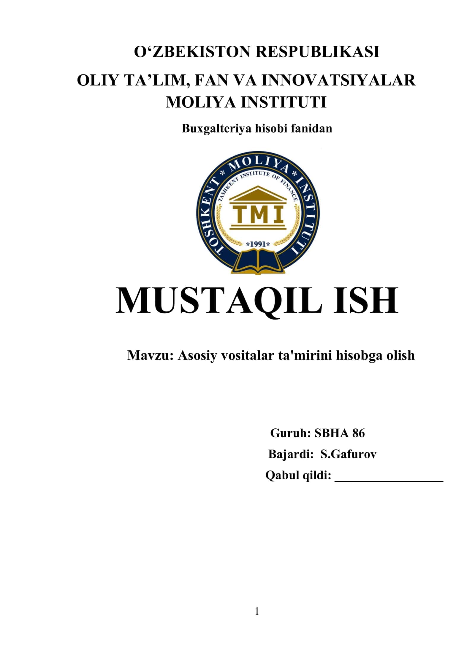 Asosiy vositalar ta'mirini hisobga olish 1