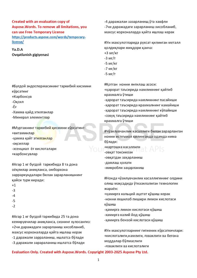 Ovqatlanish gigiyenasi 1