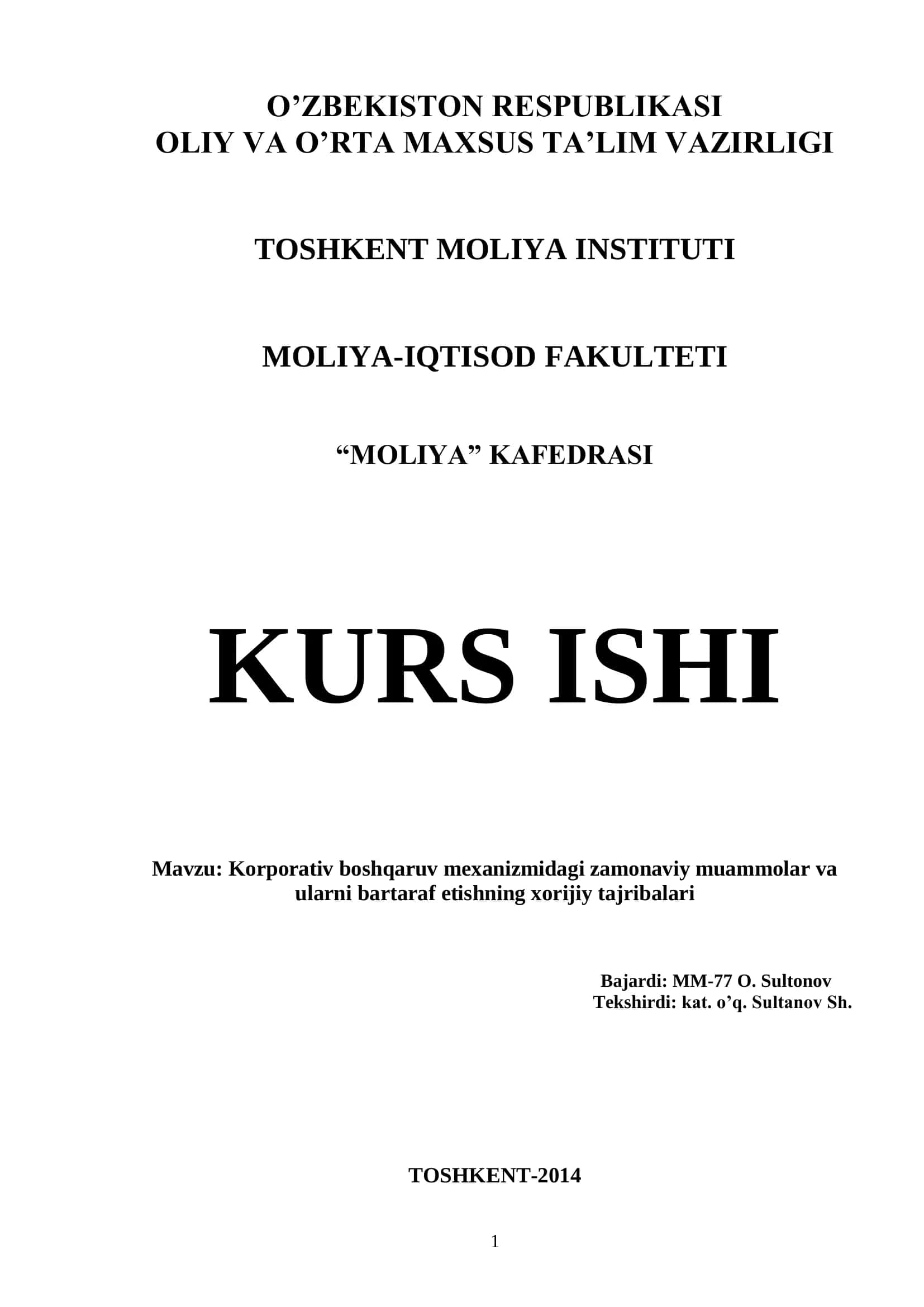 Korporativ boshqaruv mexanizmidagi zamonaviy muammolar va ularni bartaraf etishning xorijiy tajribalari 1