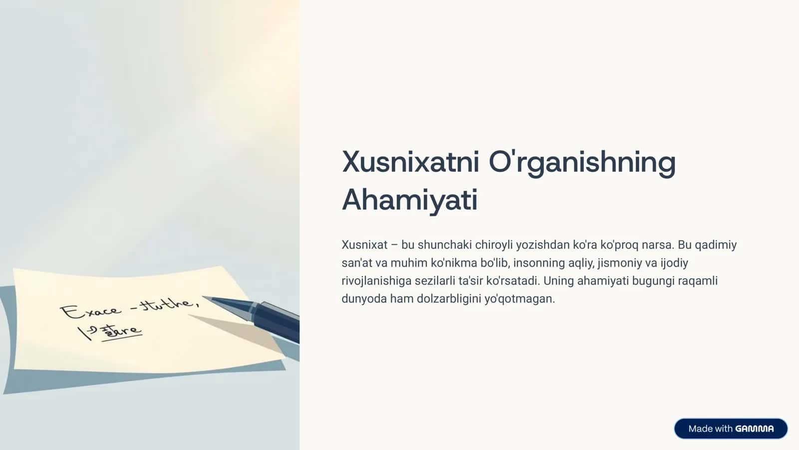 Xusnixatni O'rganishning 1
