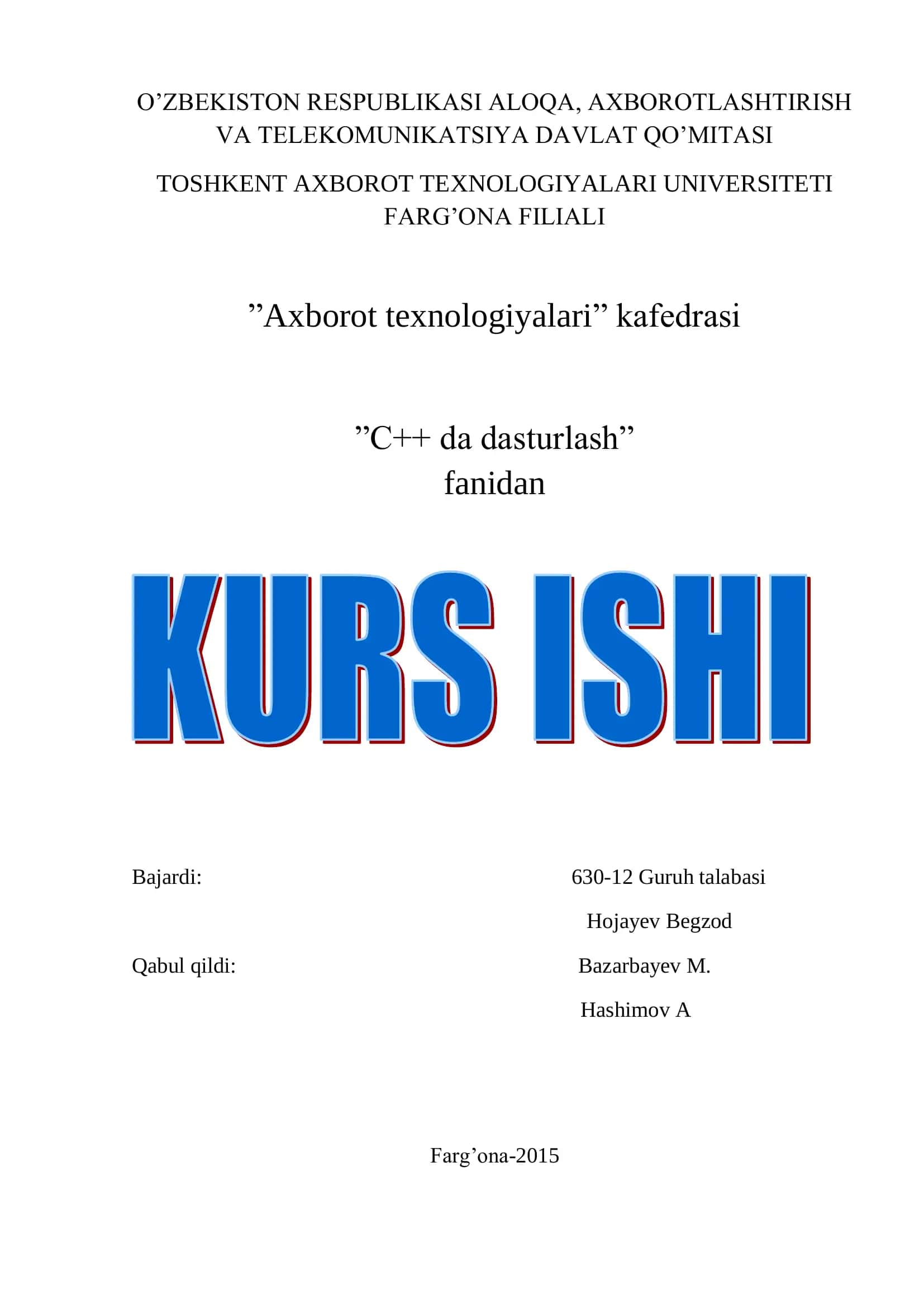 C++ da dasturlash 1