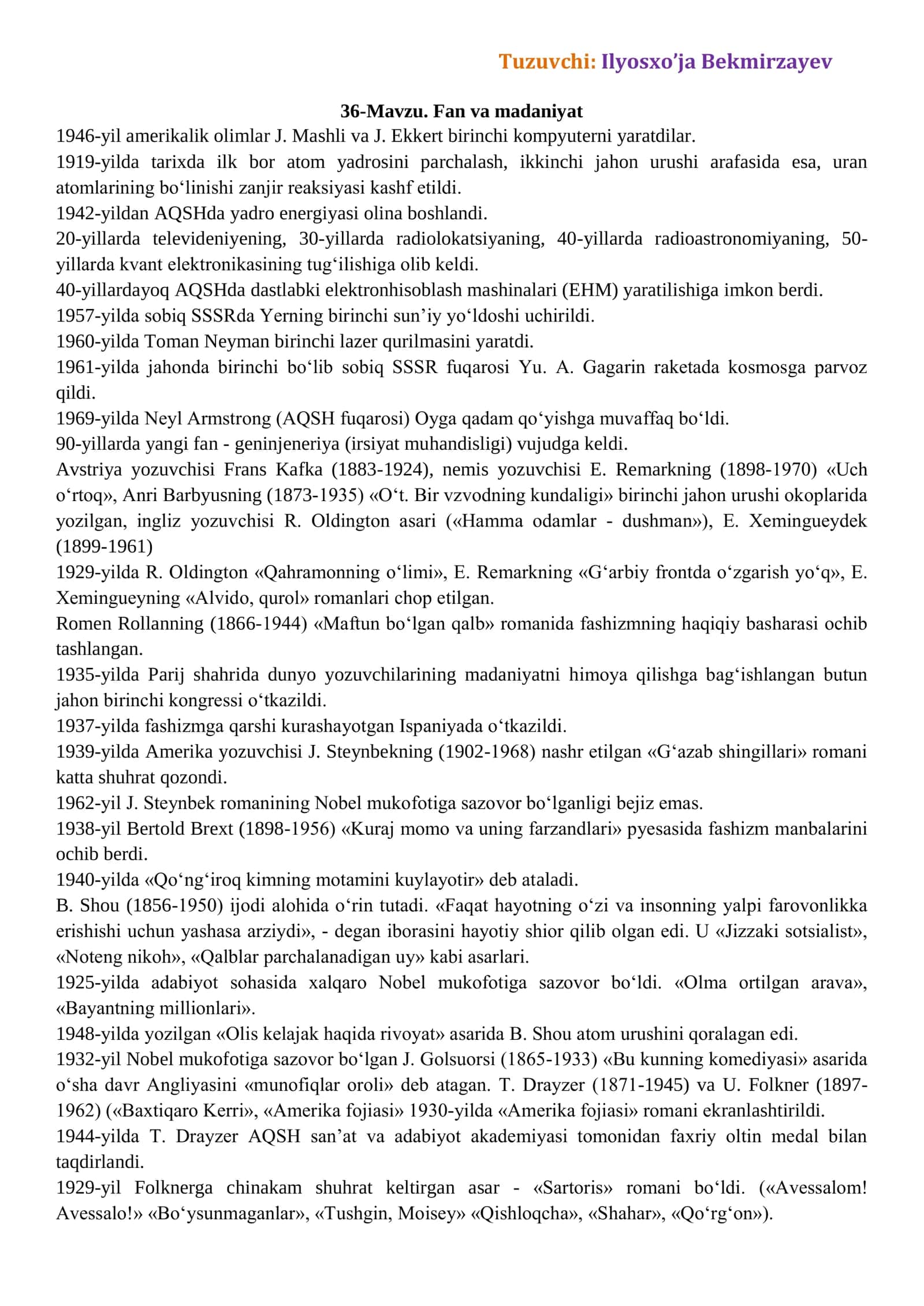 36-Mavzu. Fan va madaniyat 1