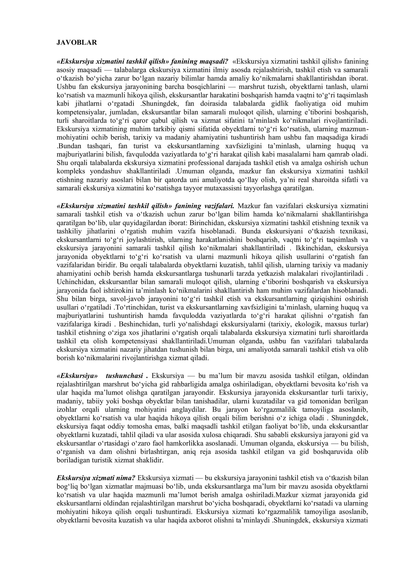 Ekskursiya xizmatini tashkil qilish 1