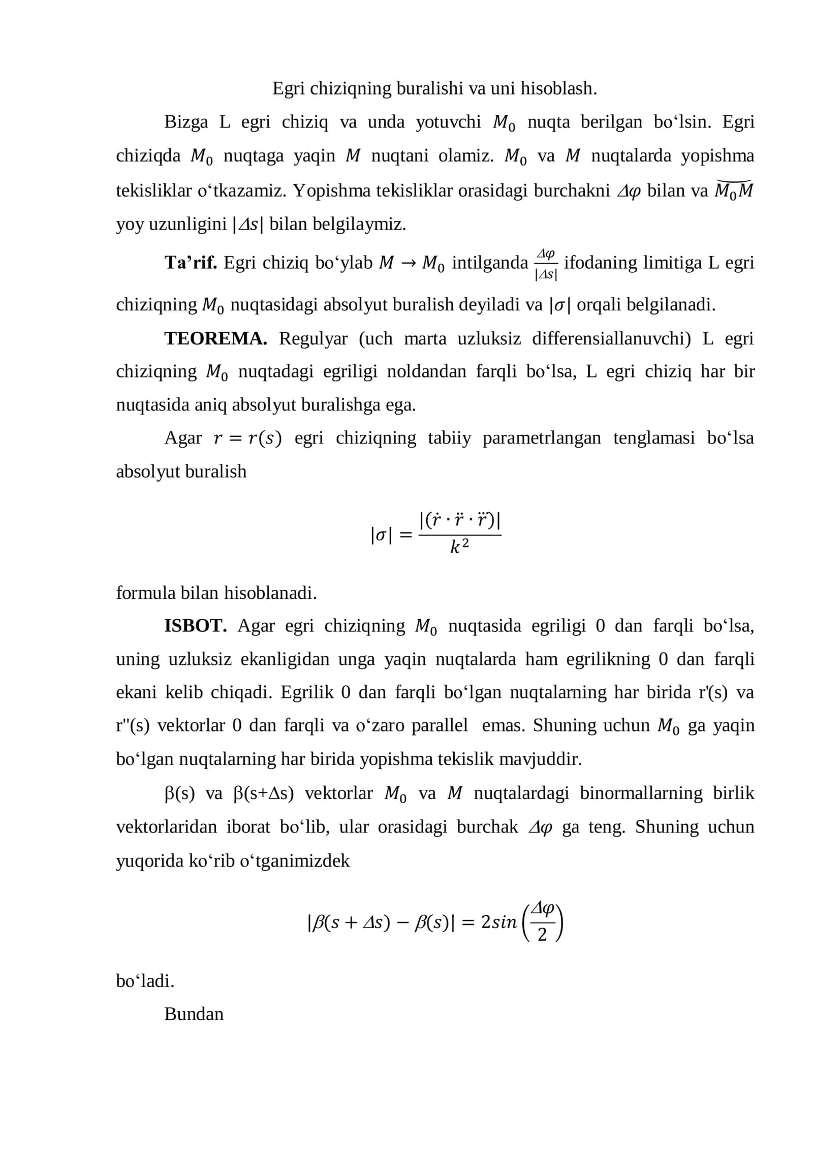 Egri chiziqning buralishi 1
