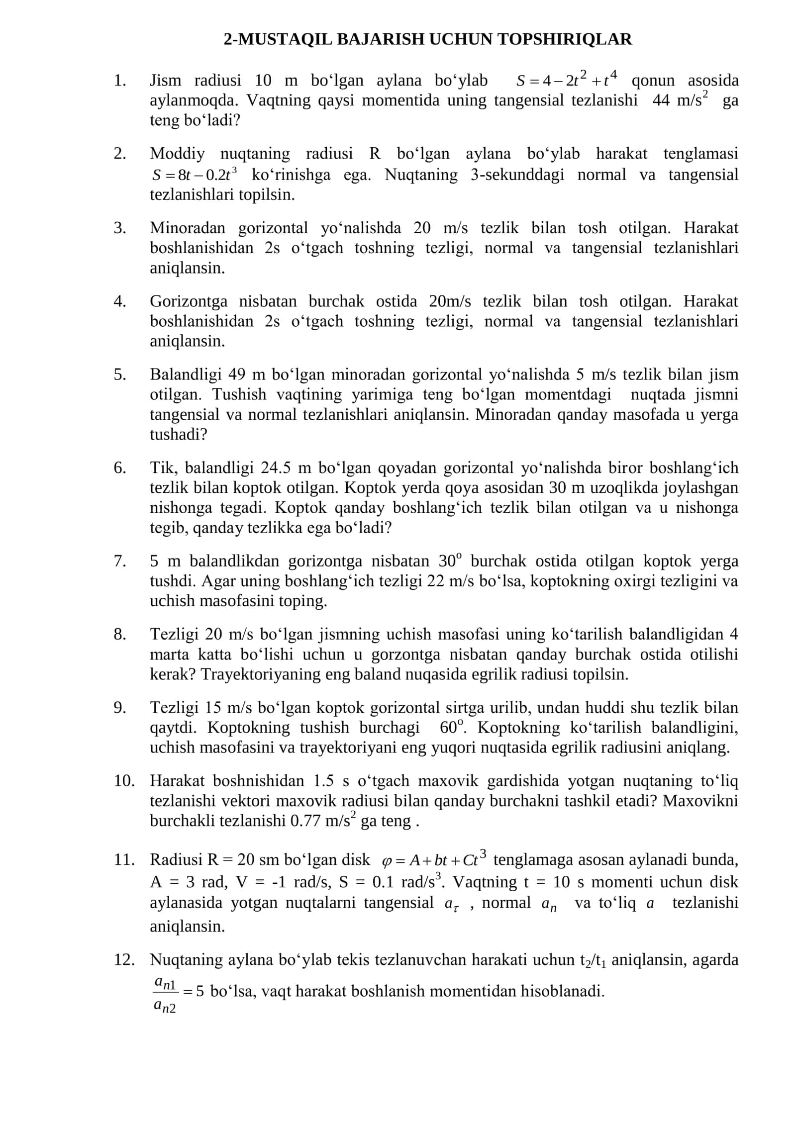 MUSTAQIL BAJARISH UCHUN TOPSHIRIQLAR 1