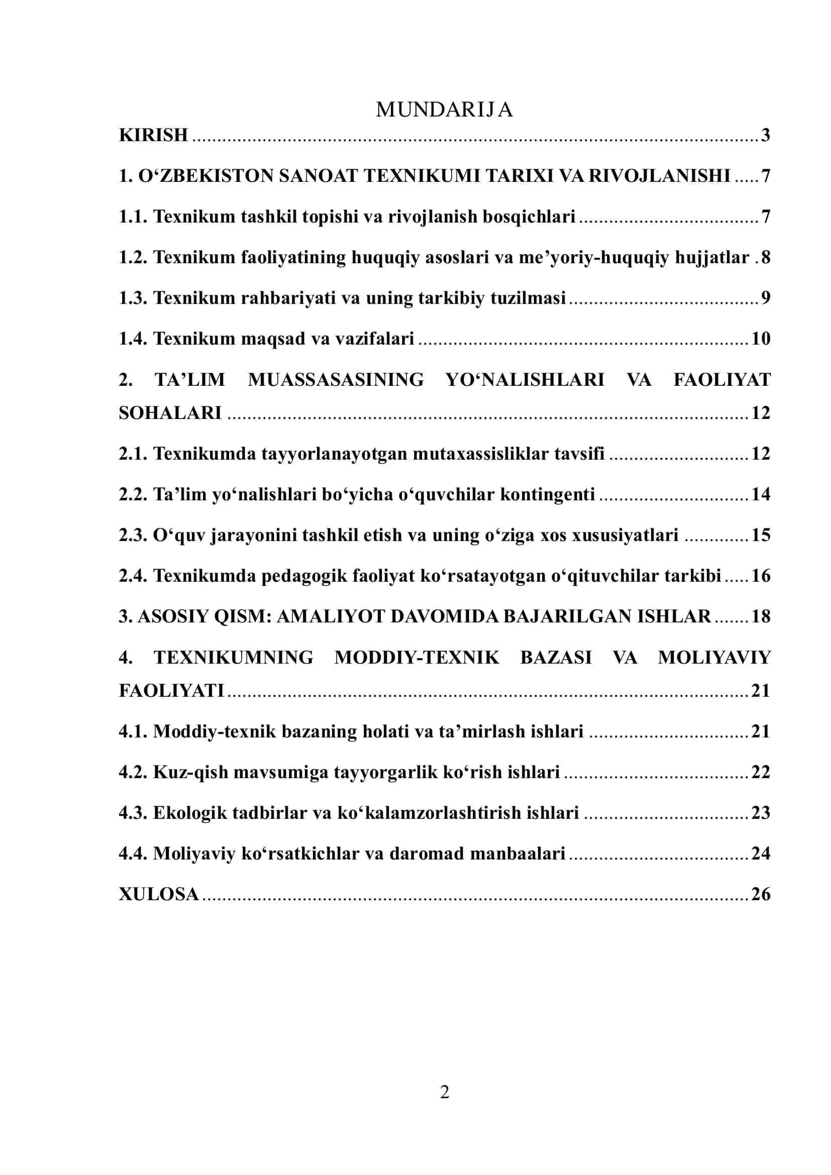 O'zbekistom sanoat texnikumlari va ularning faoliyati amaliyot hisoboti 1