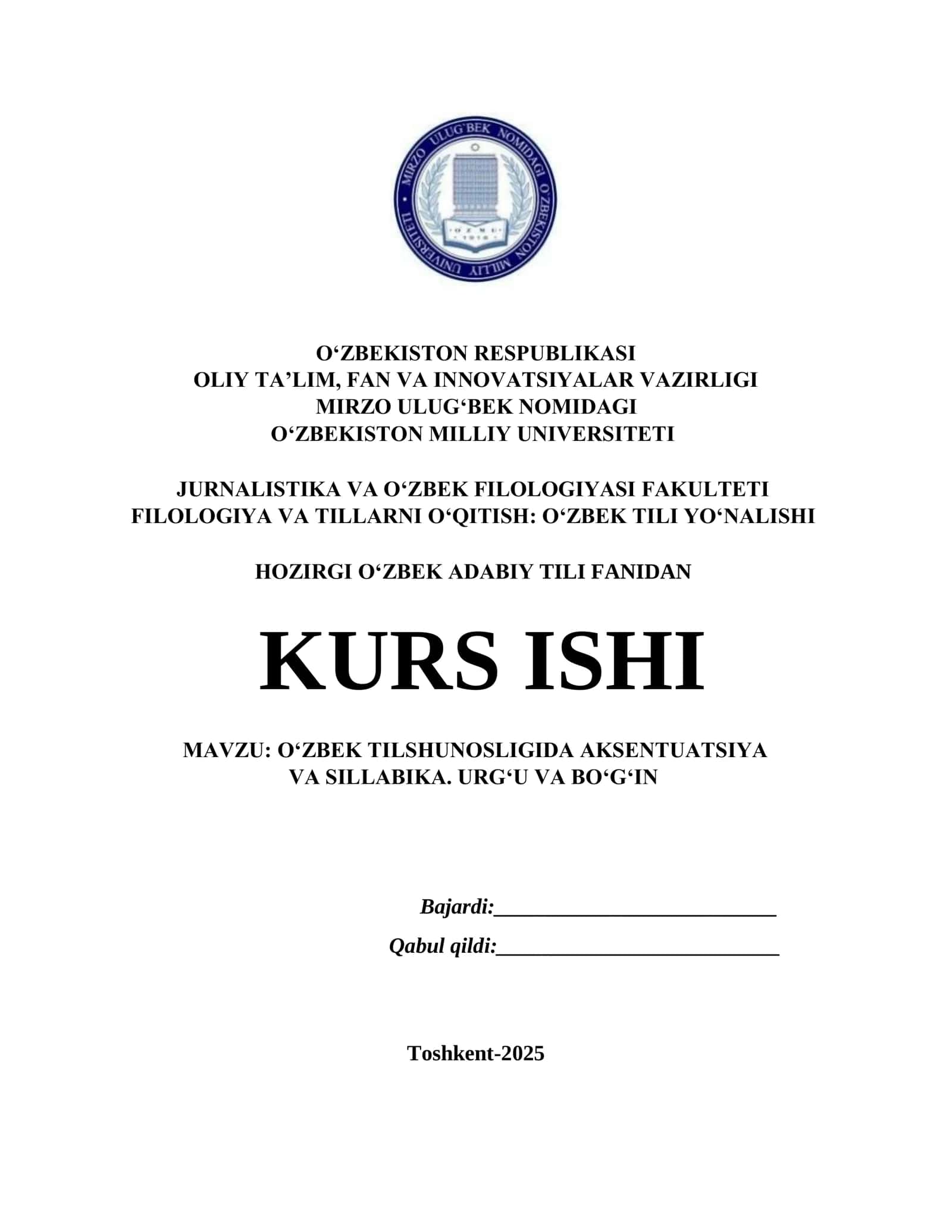O‘ZBEK TILSHUNOSLIGIDA AKSENTUATSIYA VA SILLABIKA. URG‘U VA BO‘G‘IN 1
