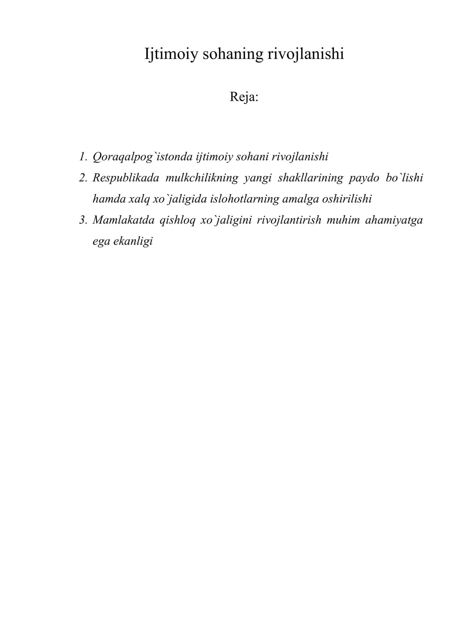 Ijtimoiy sohaning rivojlanishi 1