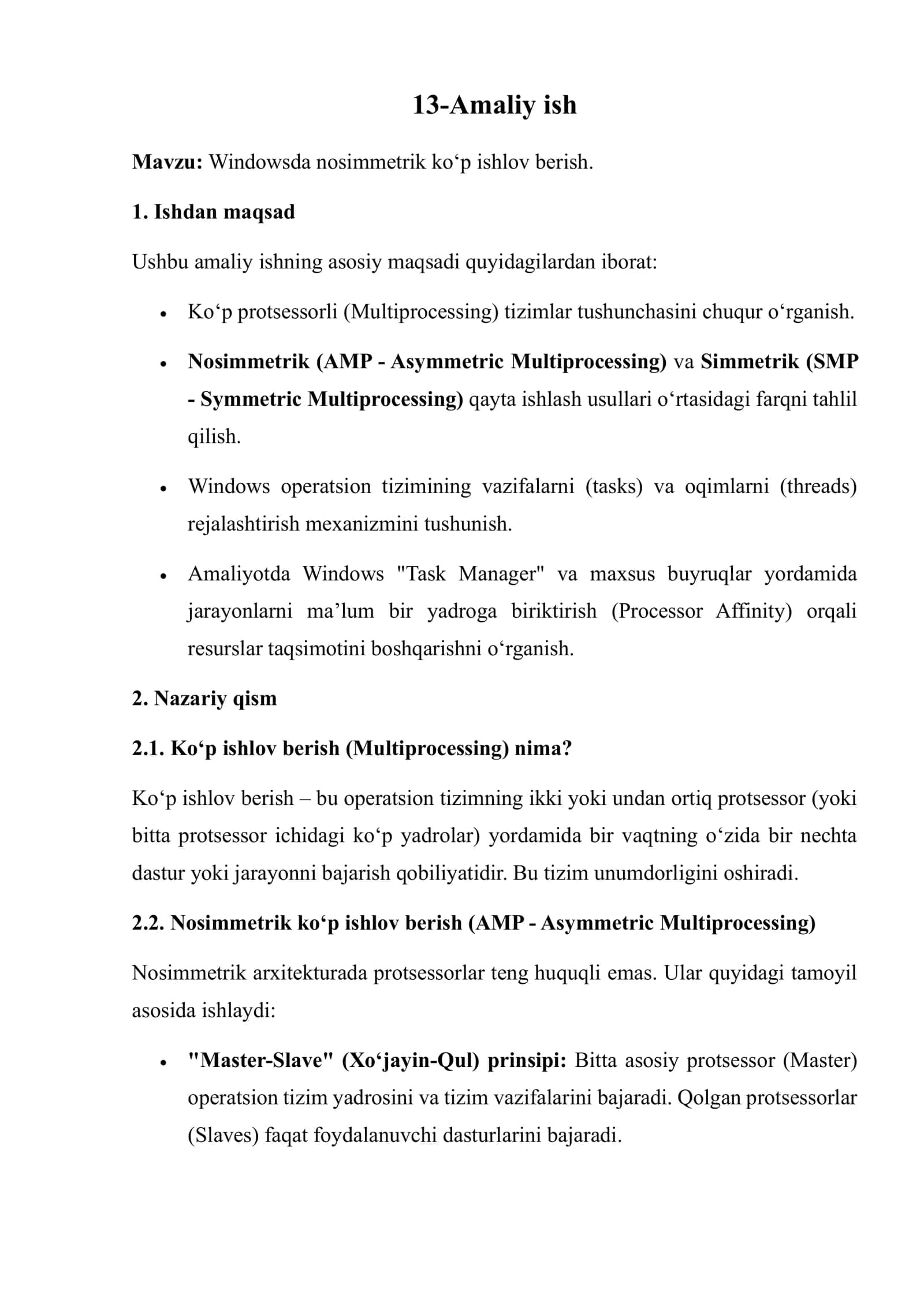 Windowsda nosimmetrik ko‘p ishlov berish 1